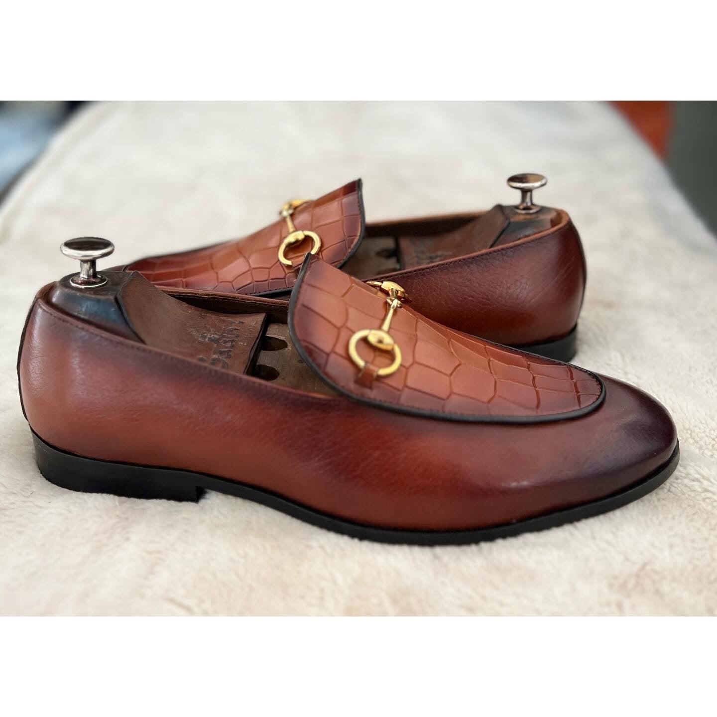 Tan Croco Horsebit Loafers