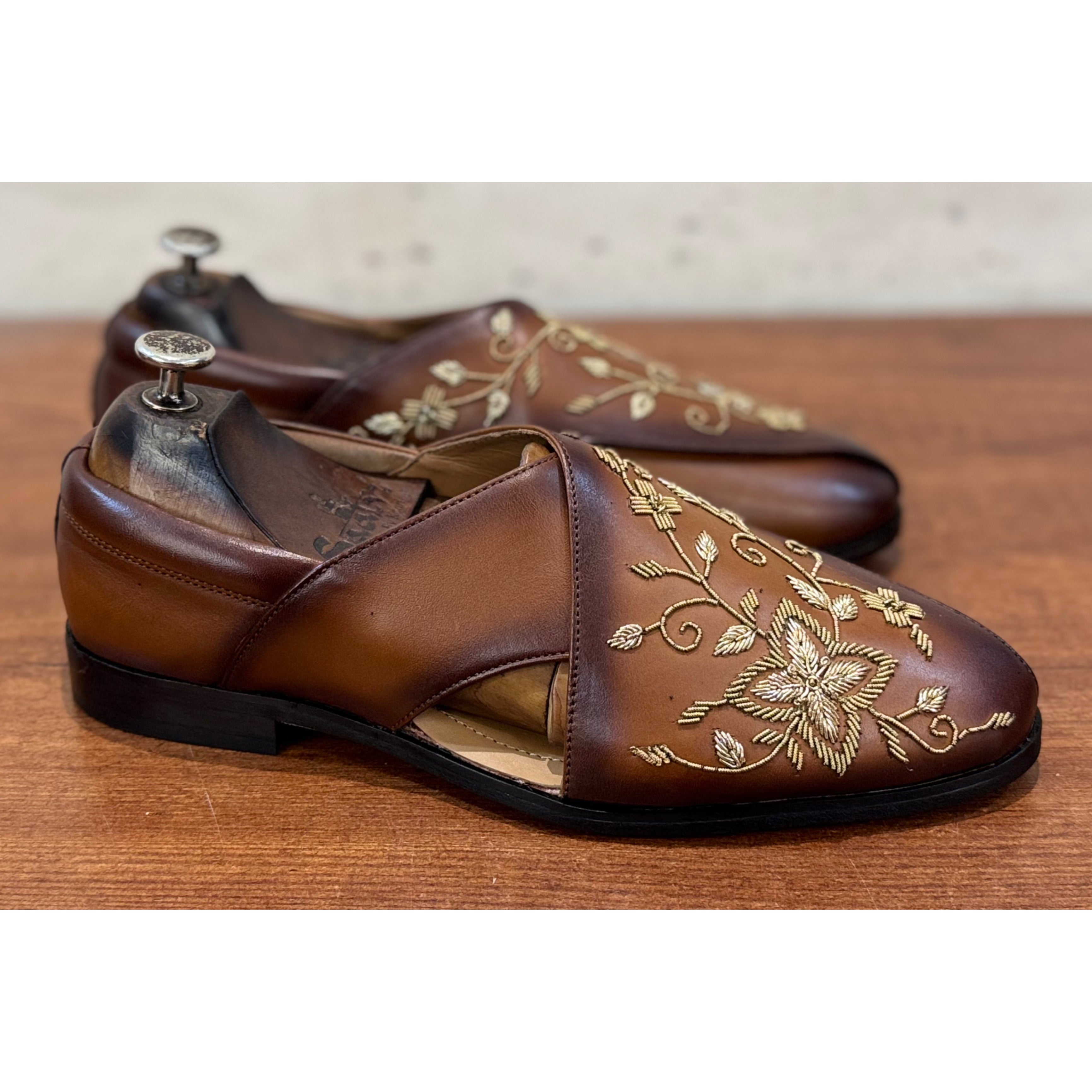 Tan Embroidered Peshawari Sandal