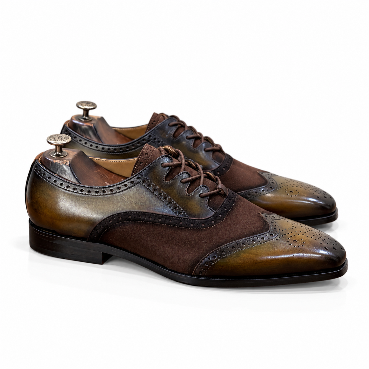 Veyron Olive-Brown Wingtip Oxfords