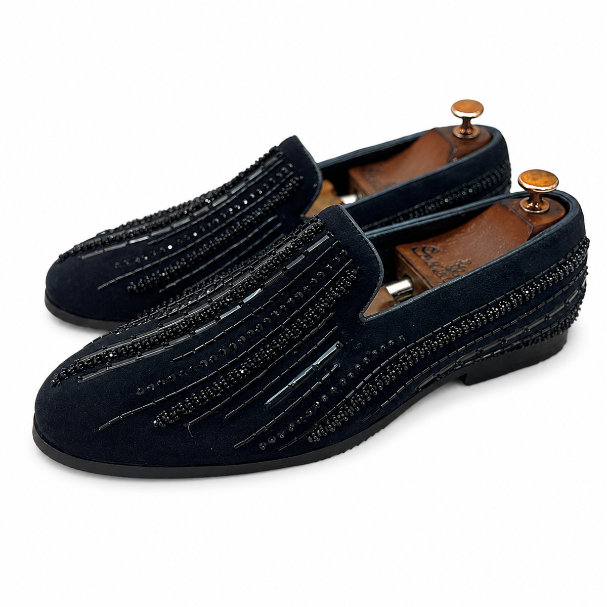 Barone Noir Black Embroidered Velvet Loafers