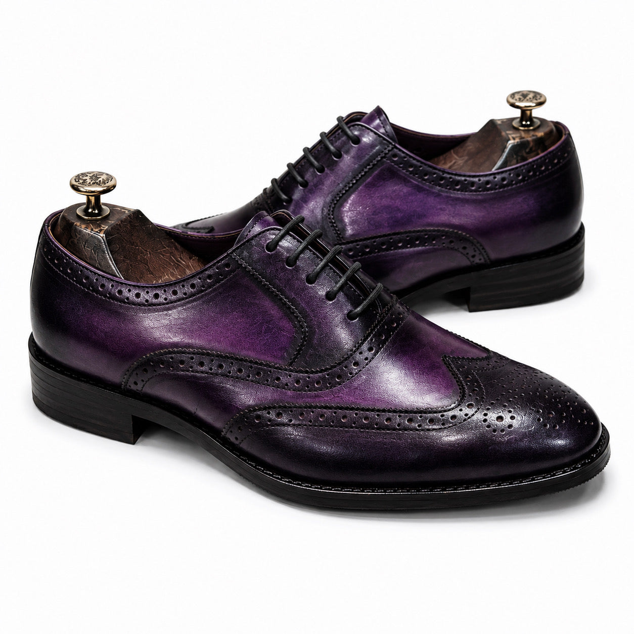 Imperial Plum & Black Wingtip Brogue Oxfords