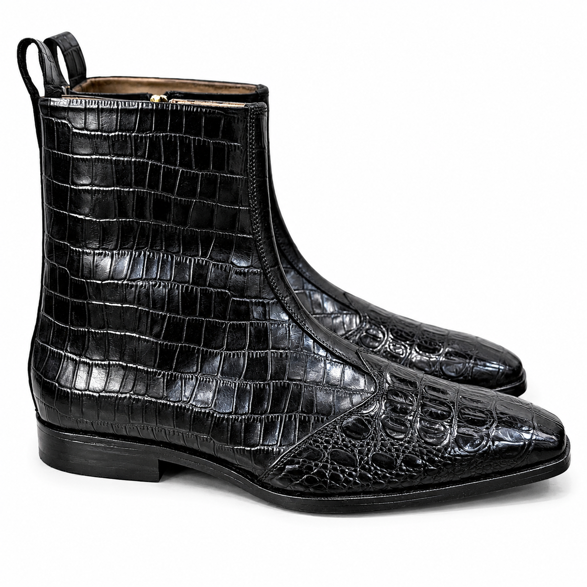 Obsidian Croc Zip Boots – Luxury Black Embossed Ankle Boots