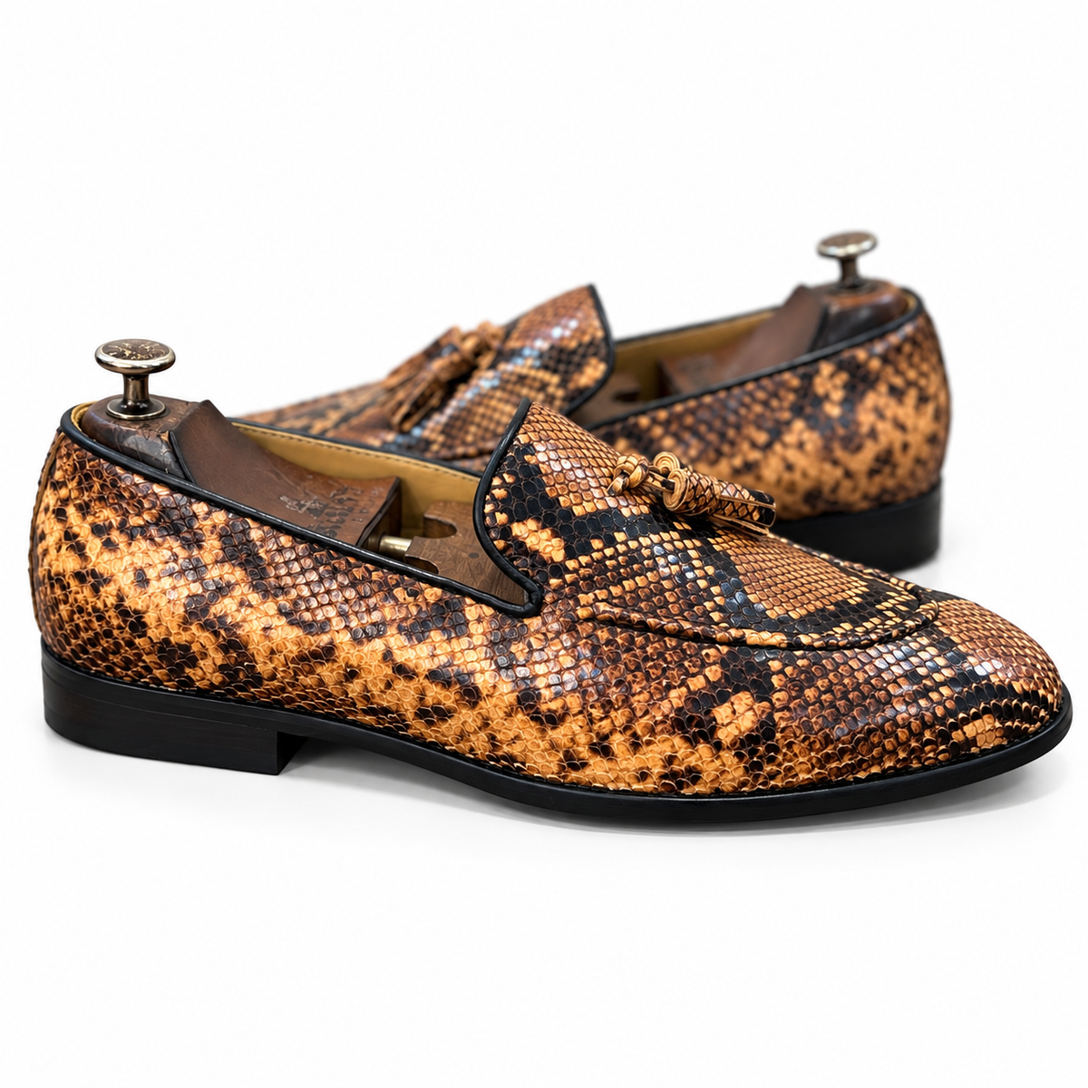 Aureum Exotic Snake Foil Tassel Loafers