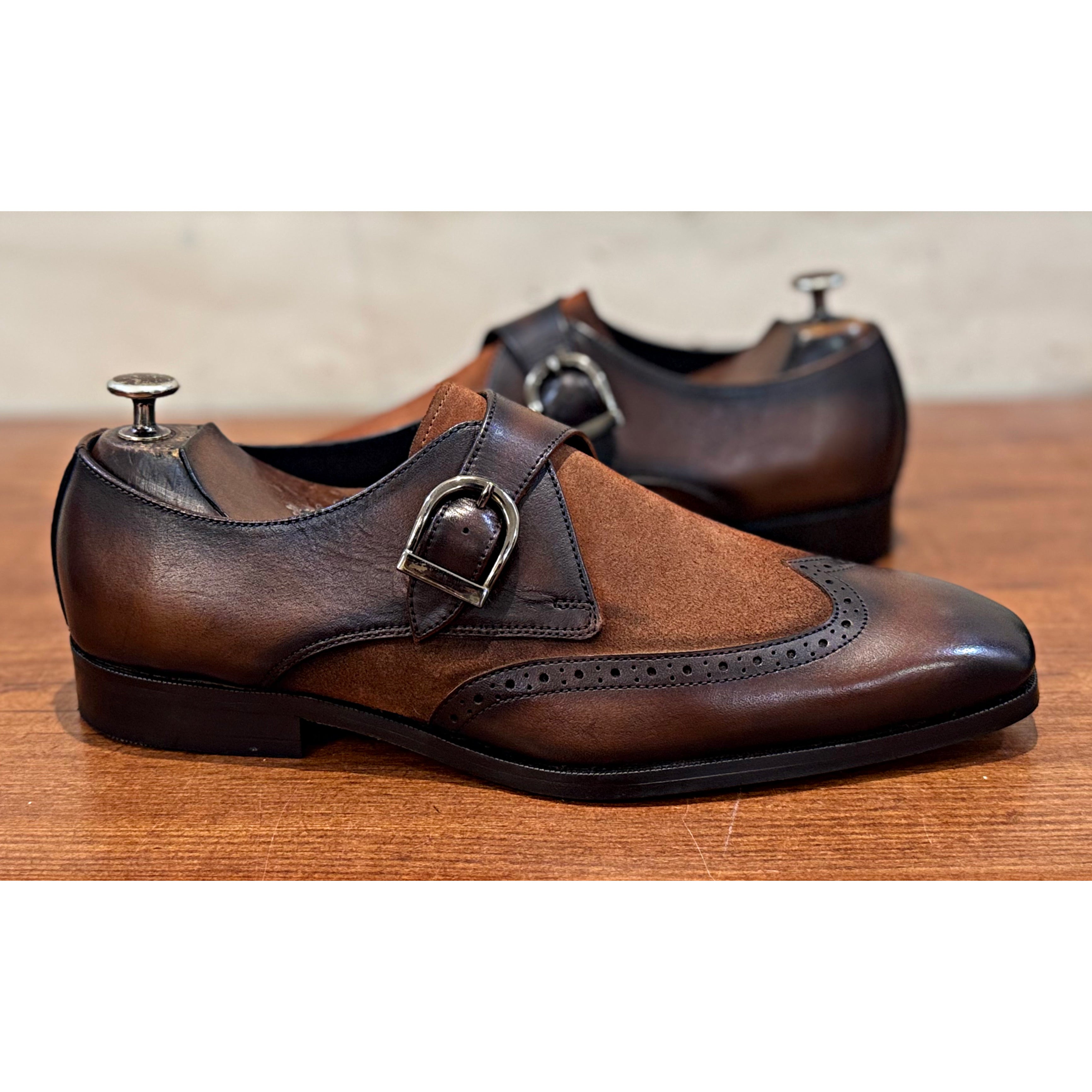 Brown Suede Leather Monk Straps