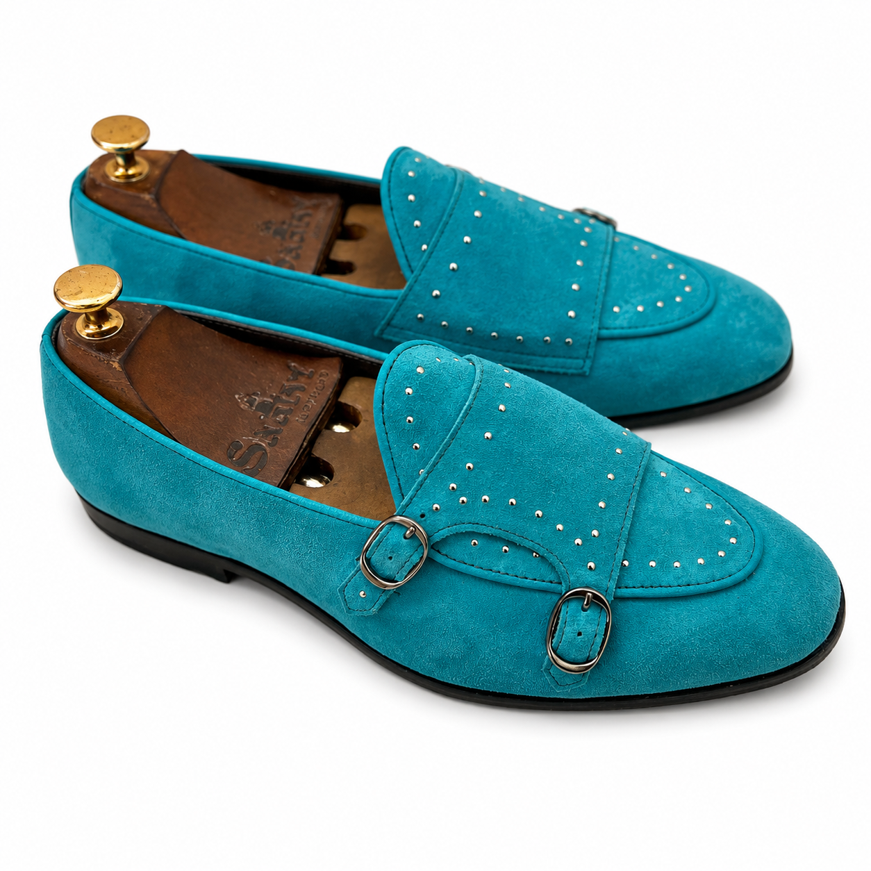 Blue Suede Belgian Monk Strap Bajrii