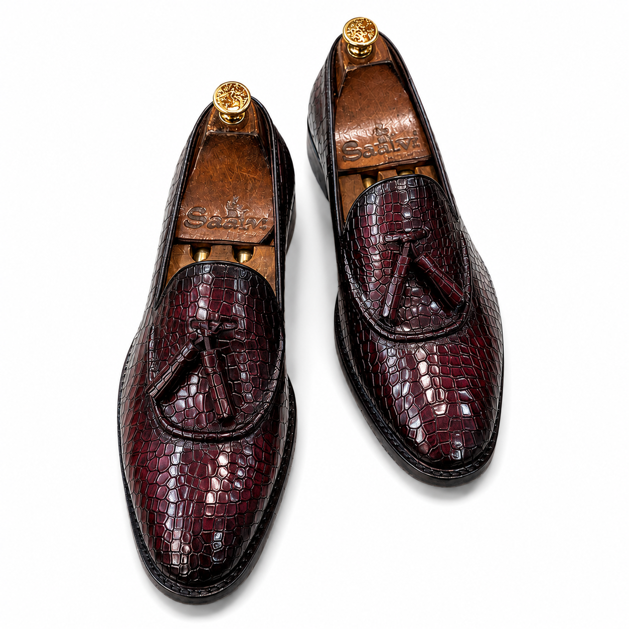 Croc Embossed Tassel Loafers – Oxblood Burgundy