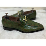 Green Crocodile Loafers With Buckle