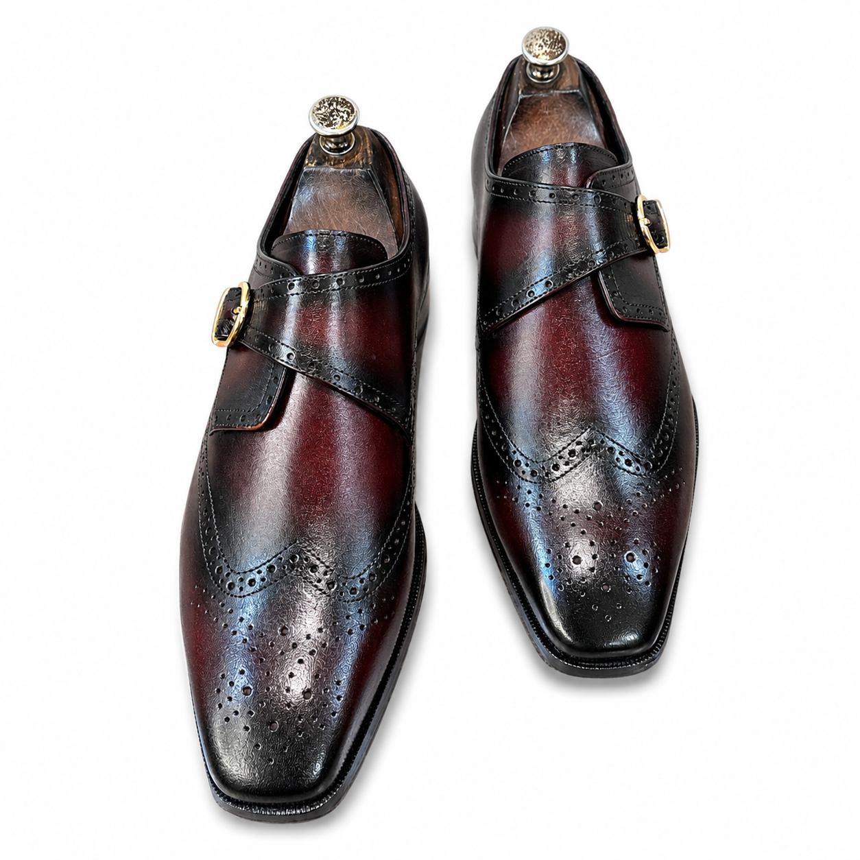 Savile Row Wingtip Monk Shoes – Bordeaux Noir