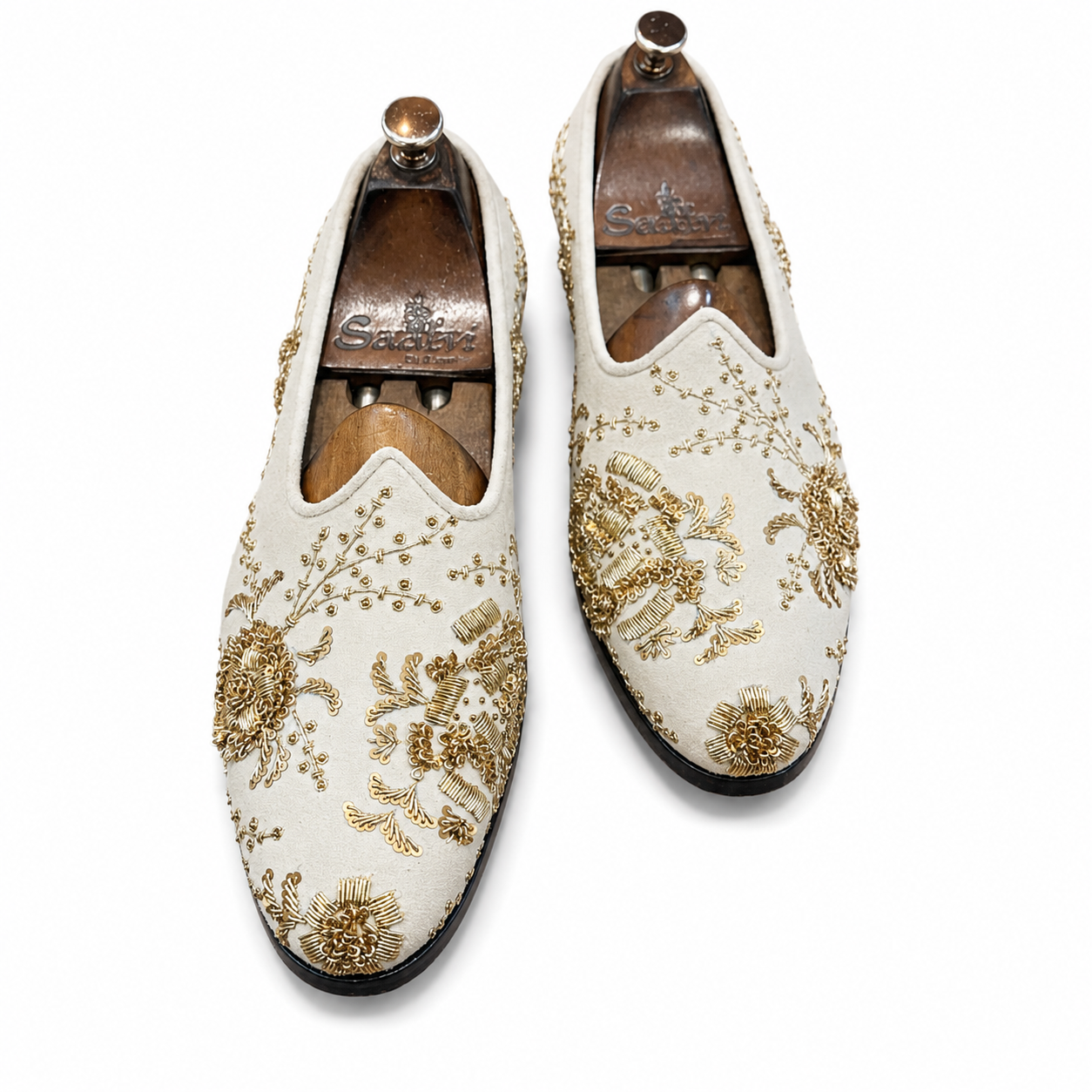 Off White Velvet Gold Zardosi Embroidery