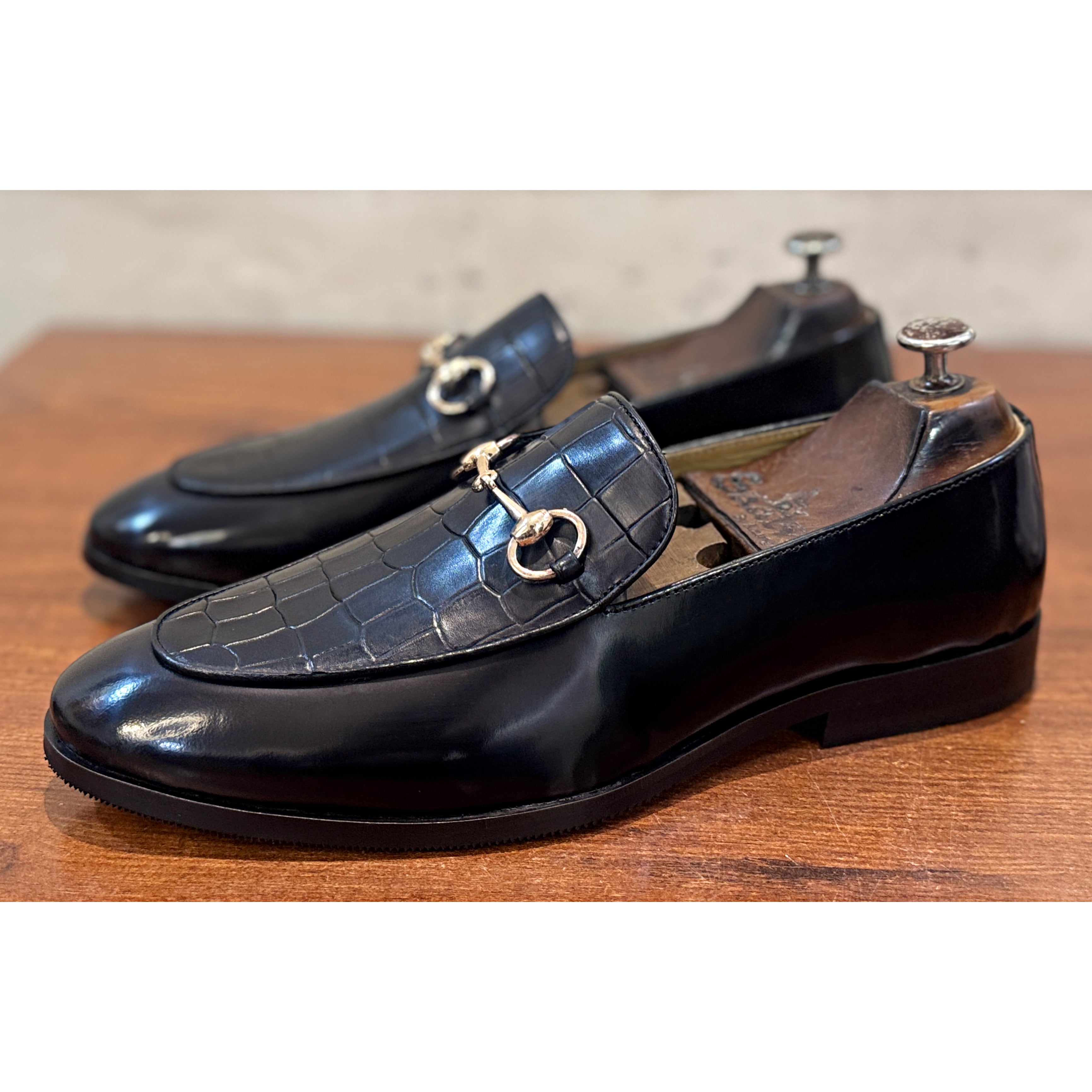 The Obsidian Croco Horsebit – Black Patent Luxury Loafers