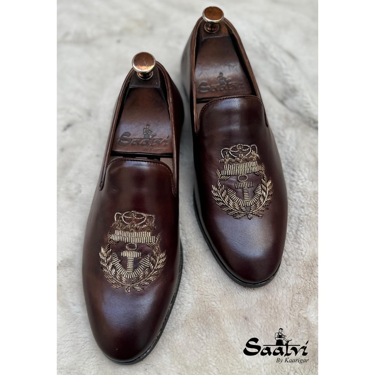 Brown Anchor Embroidery Slipon