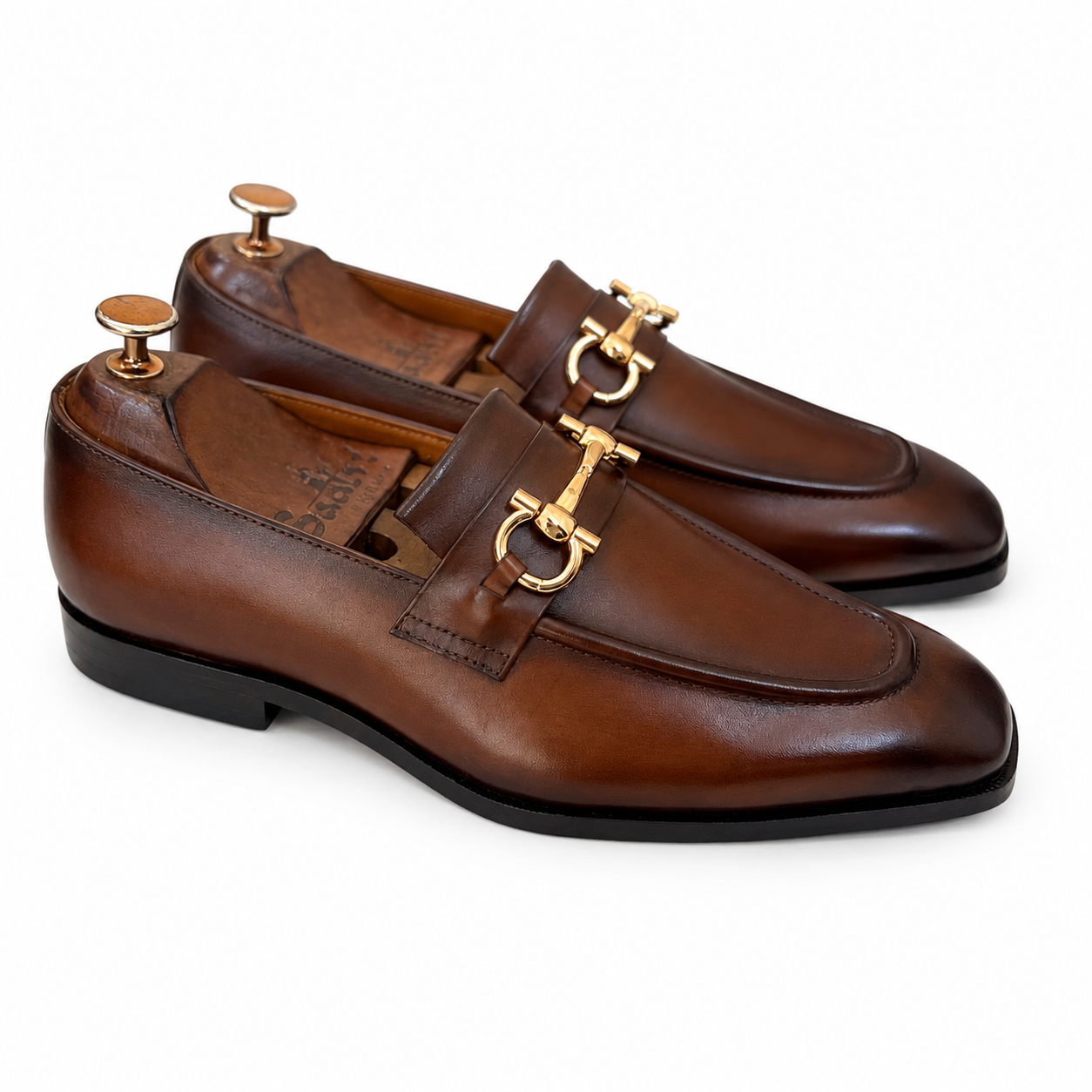 Cognac Hand Patina Horsebit Loafers