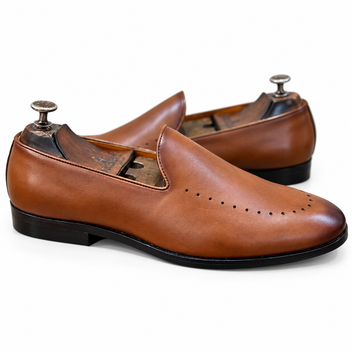 Sienna Signature Brown Perforated Slip-On Shoes for Men