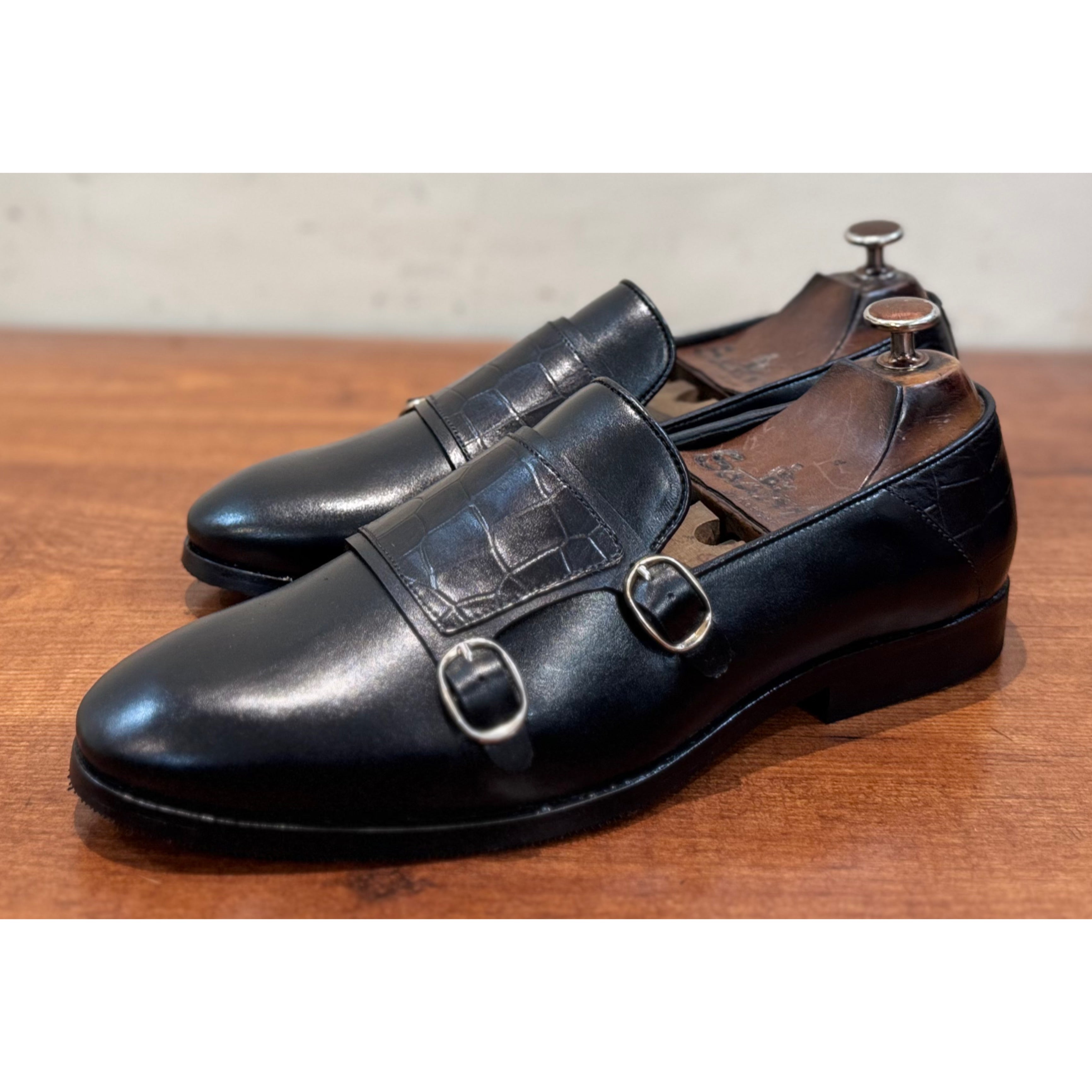 Black Double Monk Strap Loafers