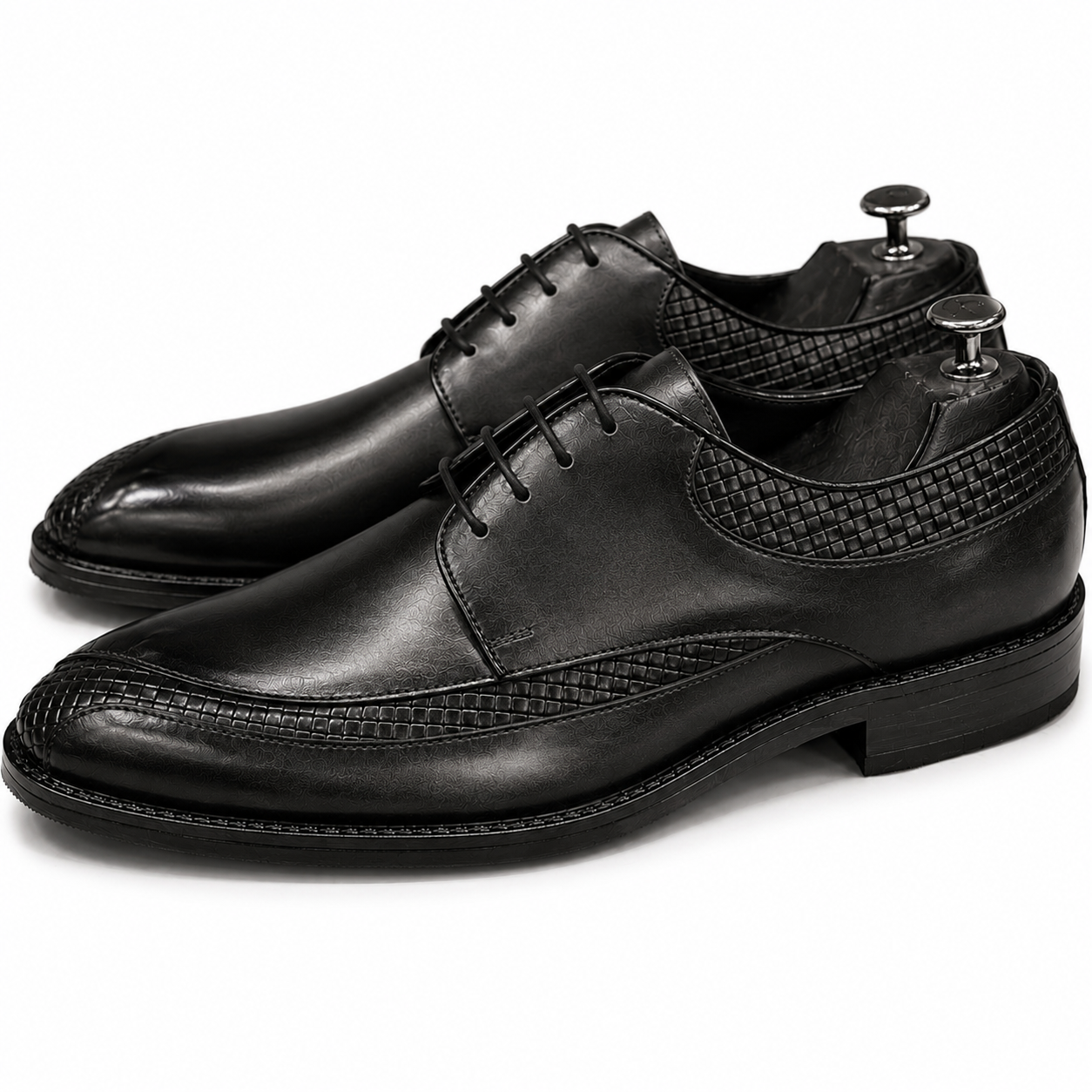 Onyx Royale Woven-Texture Leather Derby