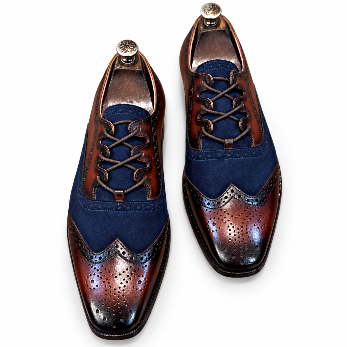 Noir Bordeaux Hand-Patina Cross-Lace Wingtip Oxford Shoes