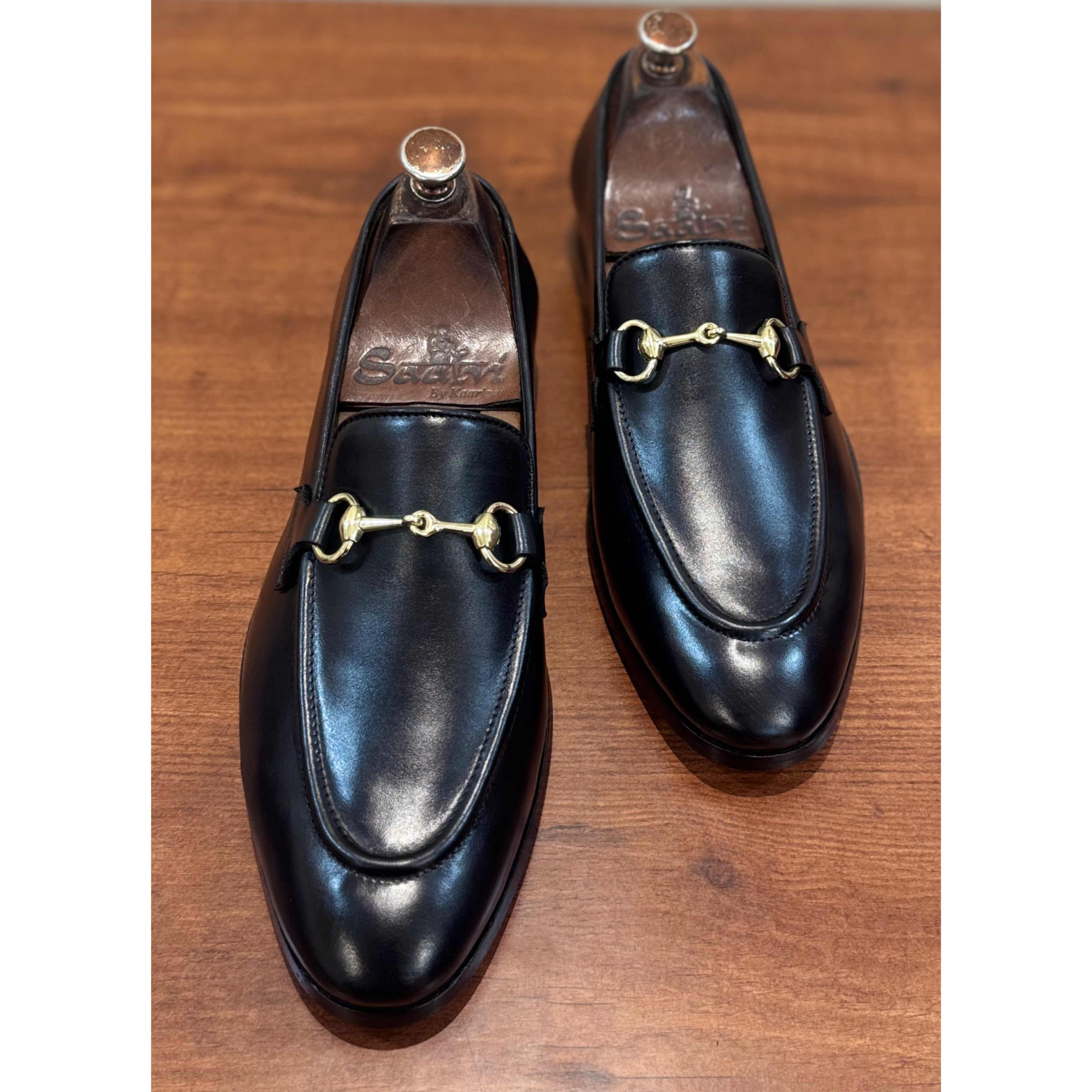 Horsebit Loafers -Black Golden Buckle