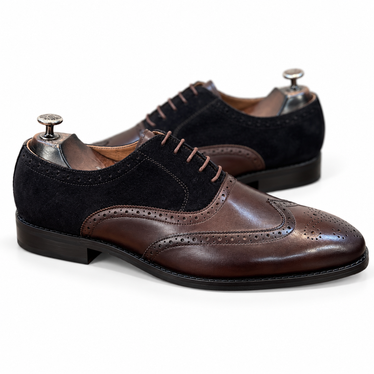 Aurelio Noir-Brown Hand-Patina Wingtip Oxford Shoes