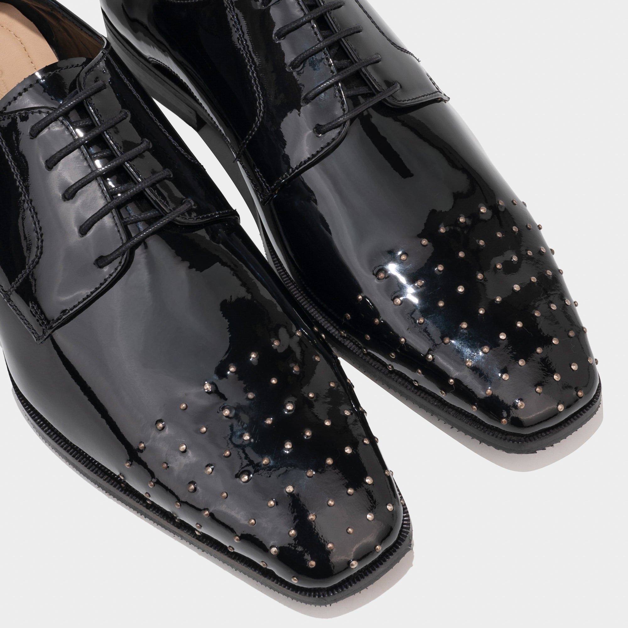 Black Patent Derby with Studs