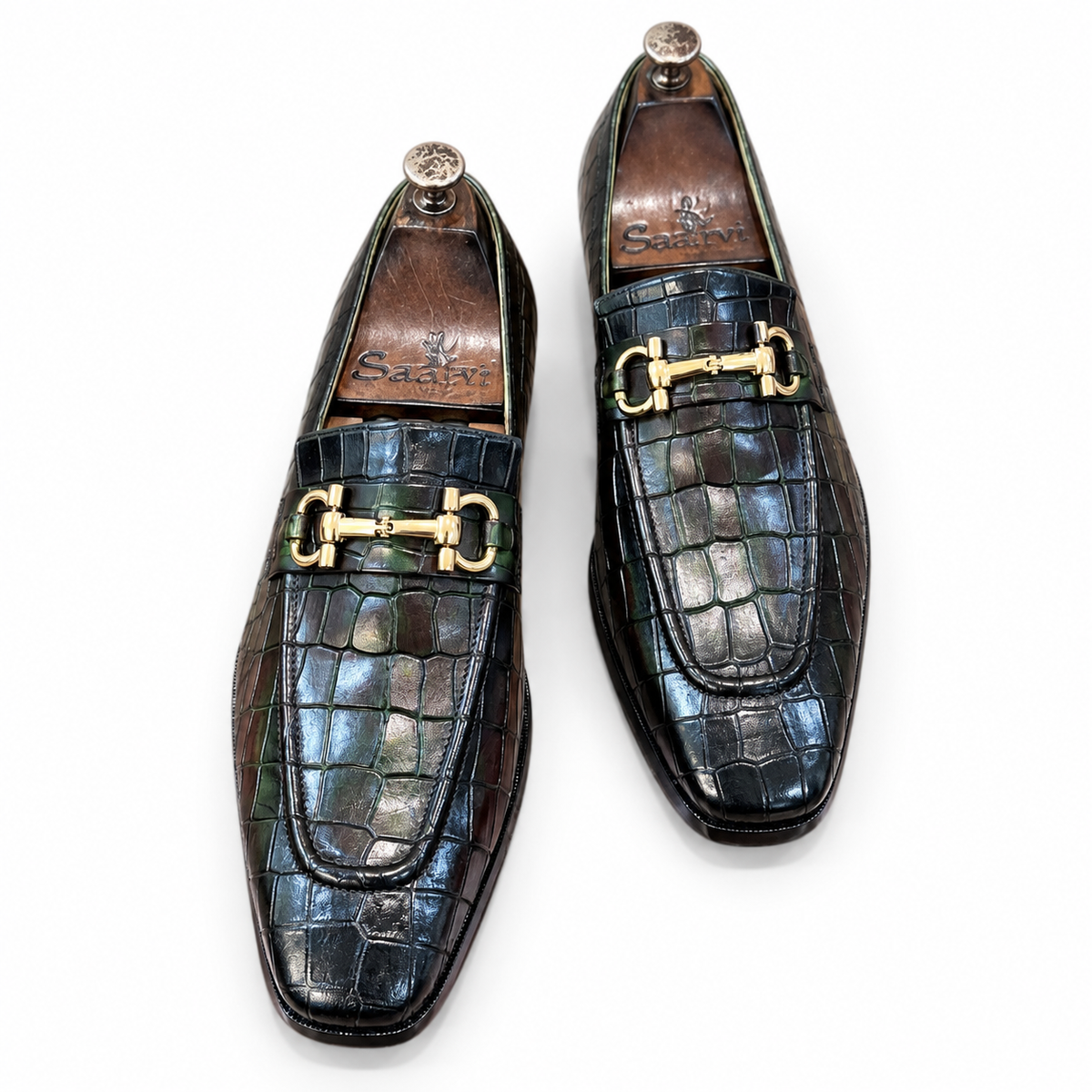 Emerald Noir Croco Horsebit Loafers