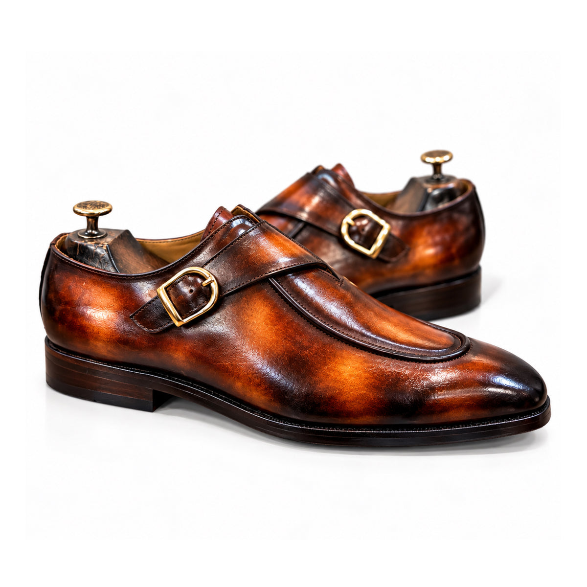 Cognac Royale Hand-Patina Single Monk Shoes