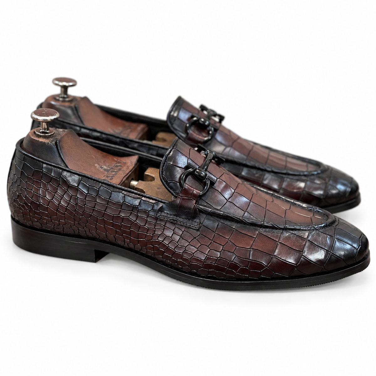 Dark Chocolate Croc Horsebit Loafers