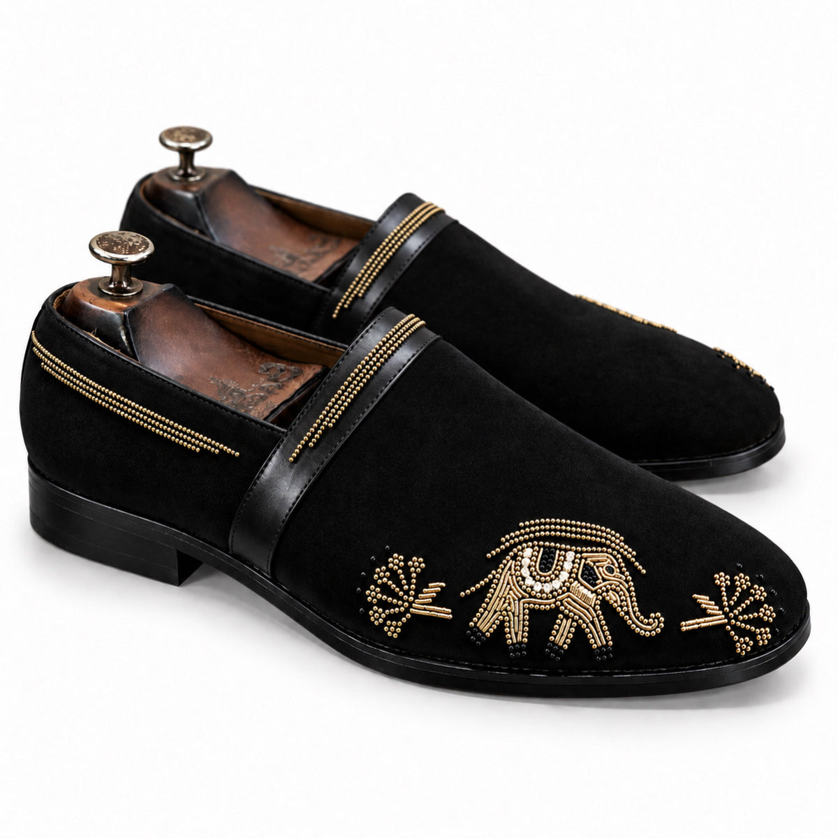 Noir Royale Elephant Embellished Loafers