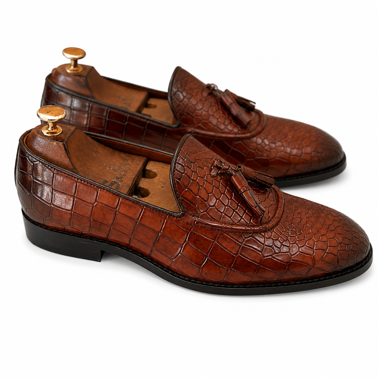 Crocodile Tassel Loafers - Brown