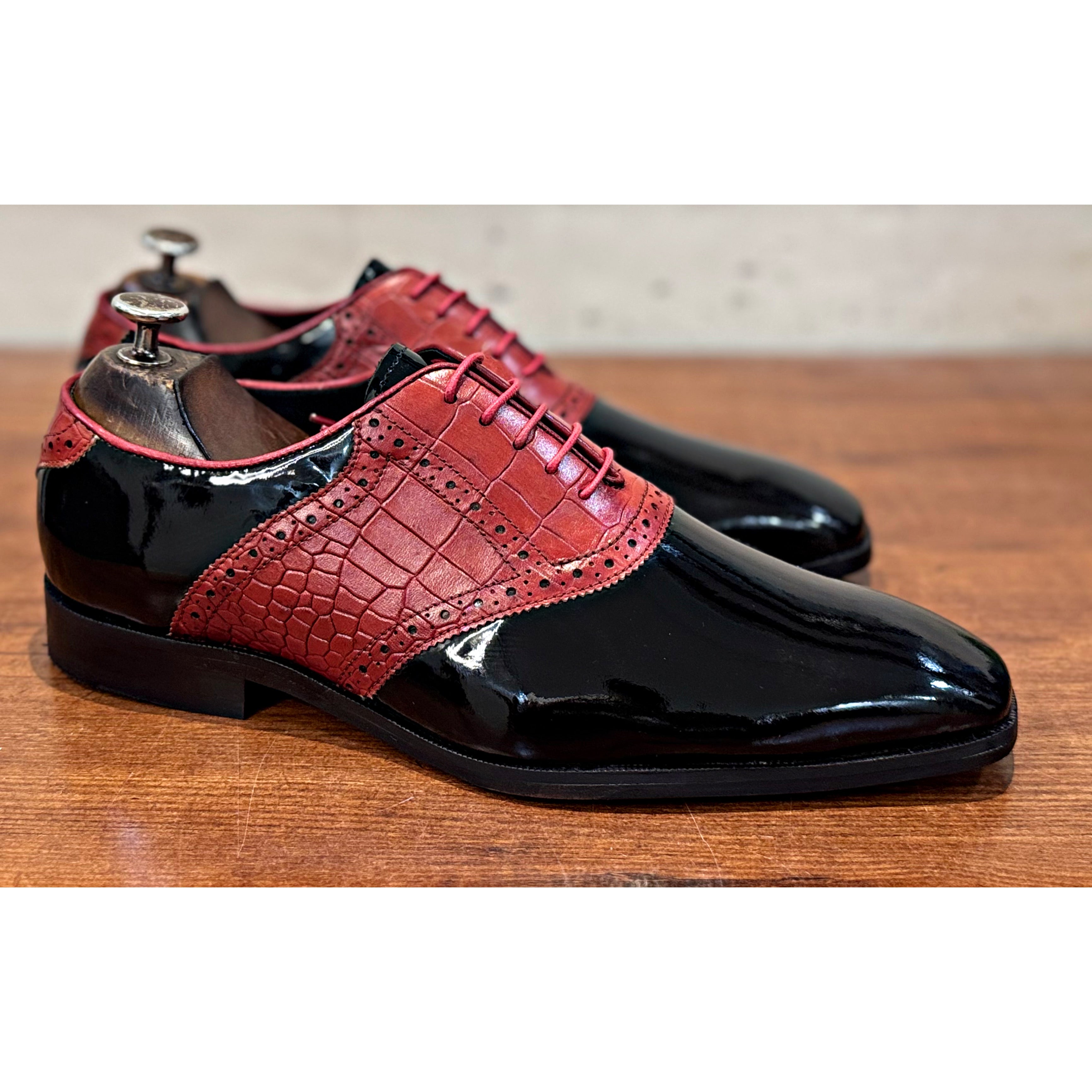 Black Patent Oxfords Red Croco