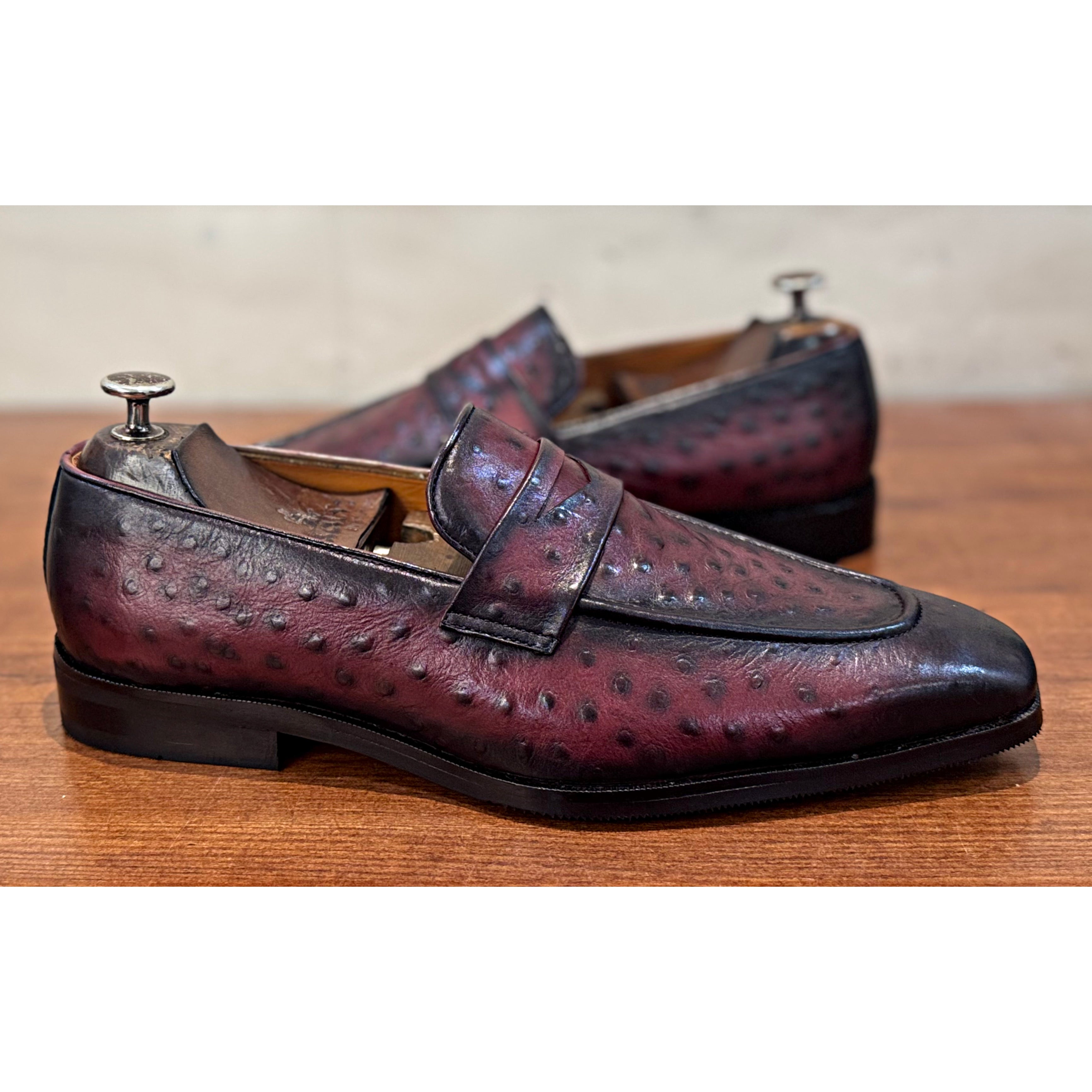 Ostrich Penny Loafers Bordo