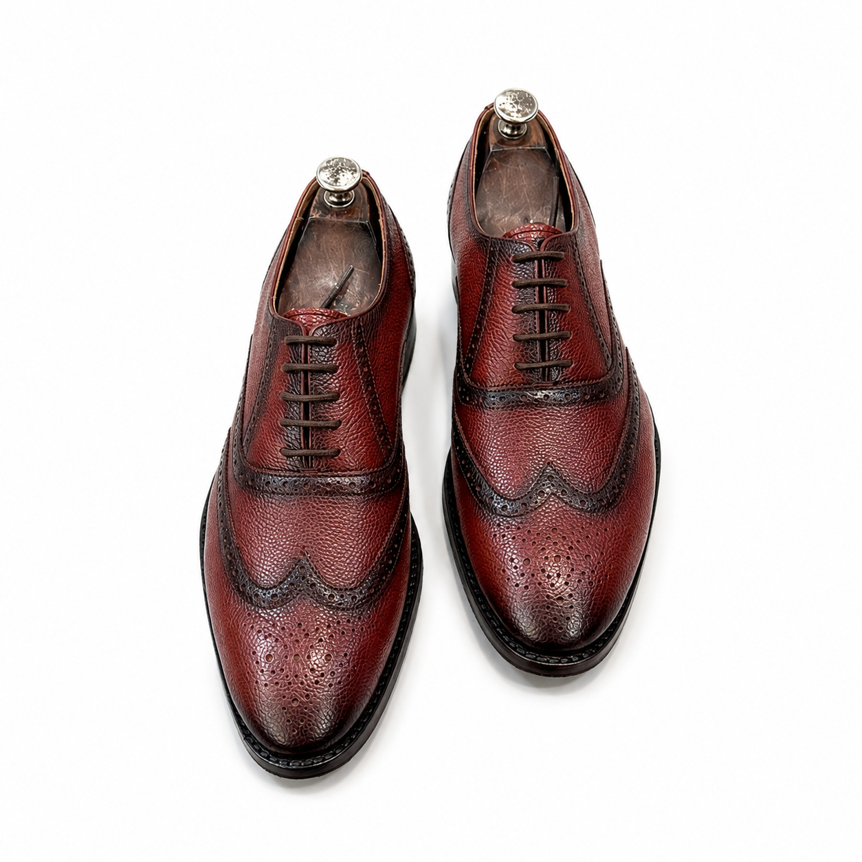 Burgundy Textured Wingtip Brogue Oxford Shoes