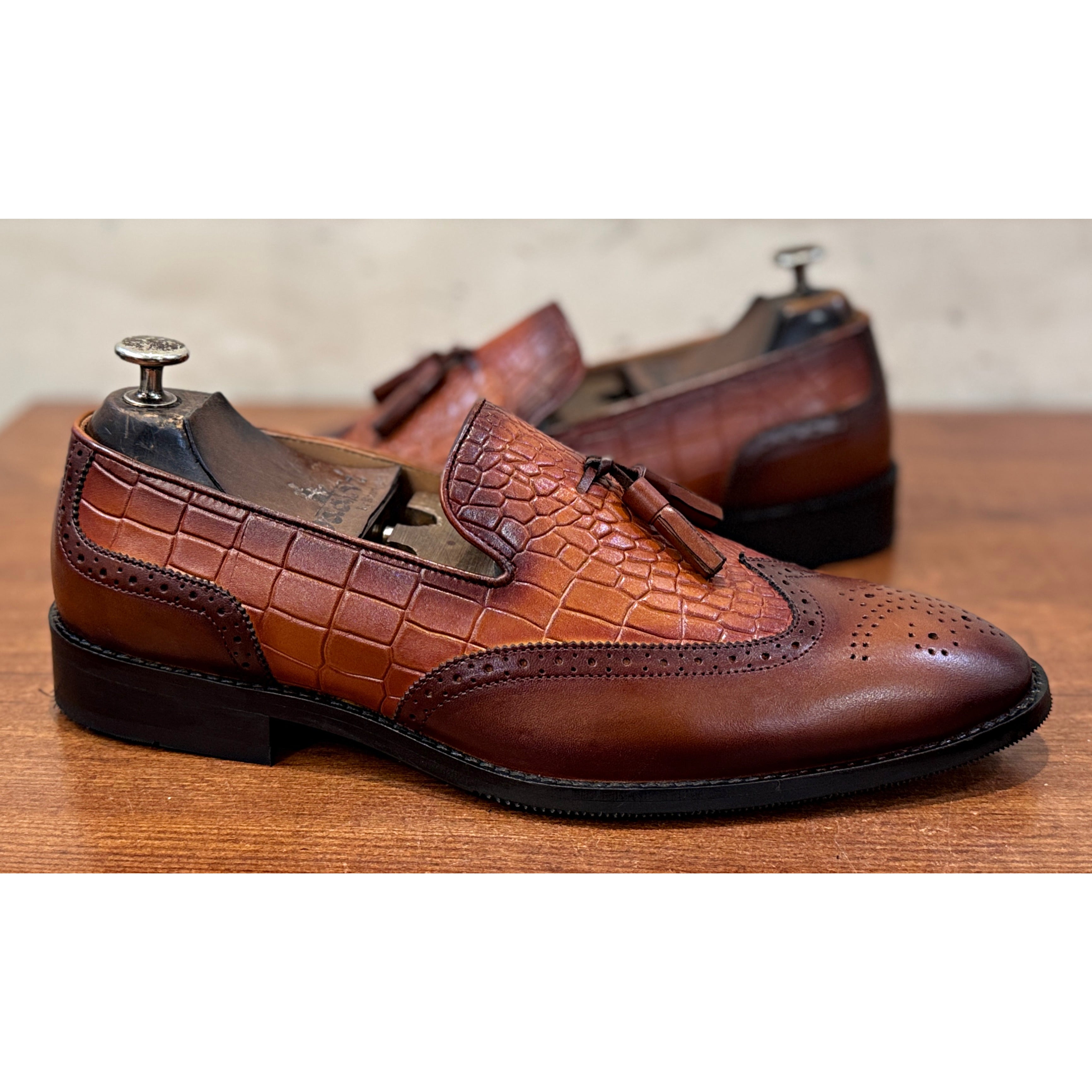 Regal Croco Tassel Wingtip Loafers – Tan Brown