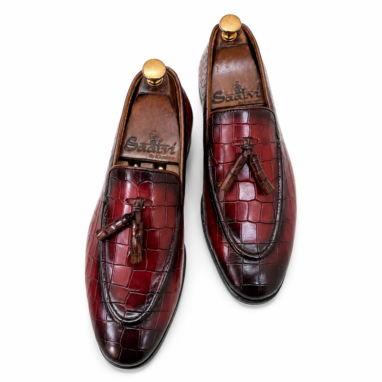 The Bordeaux Croco Tassel Loafers