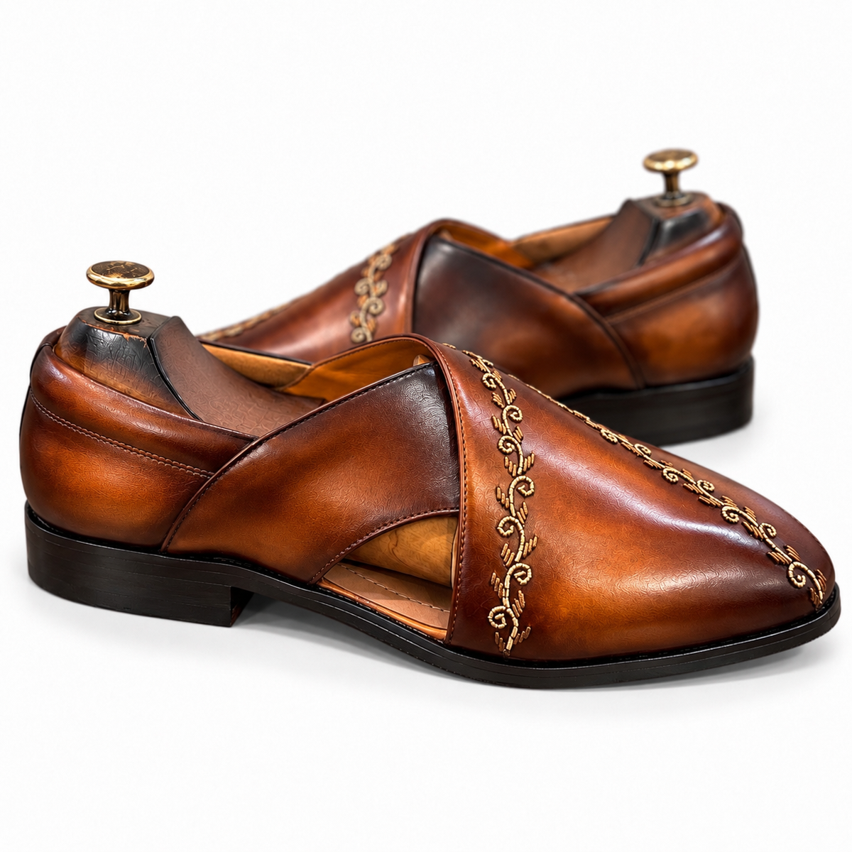 Peshwari Royale – Handcrafted Tan Leather Peshwari Sandals