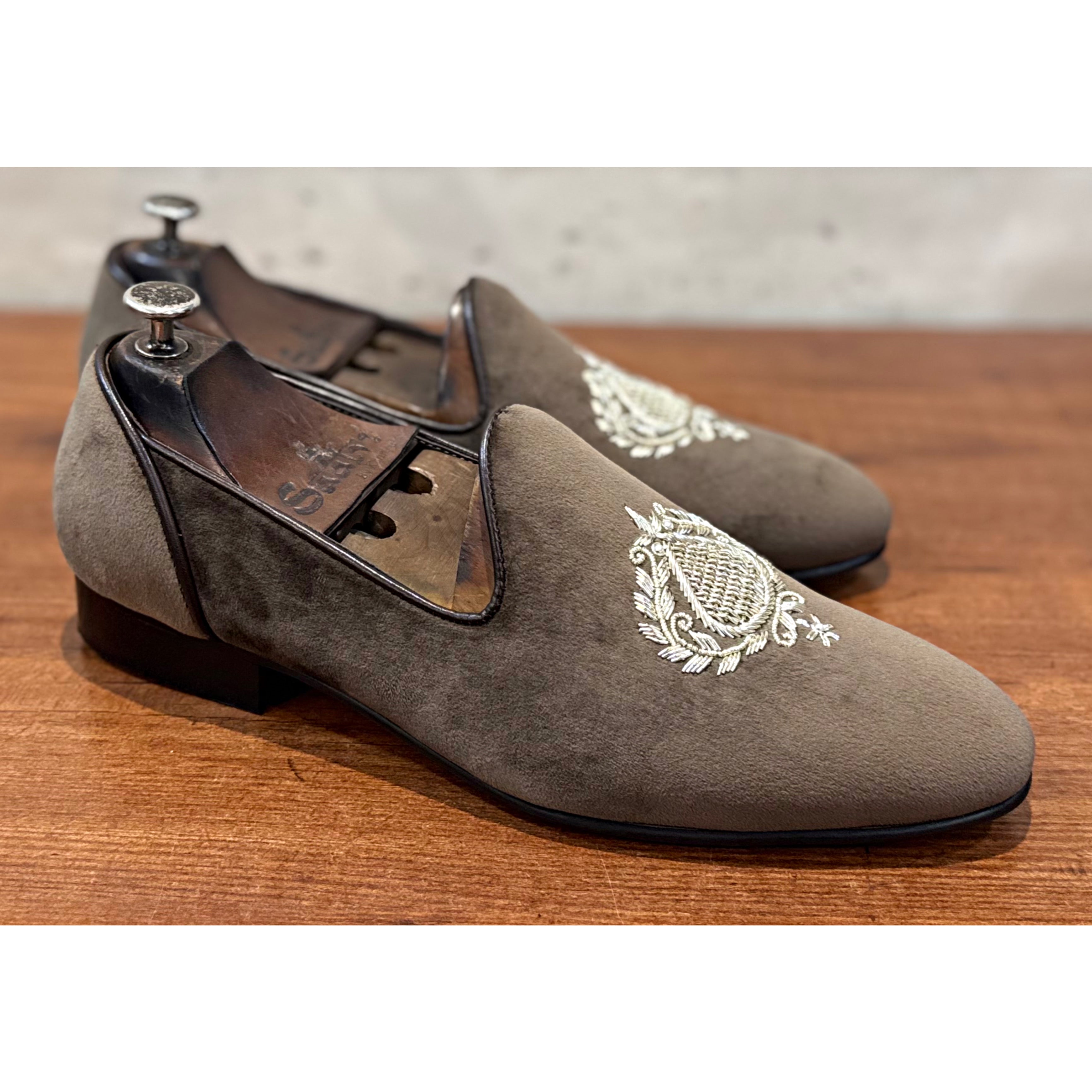 Beige Slipons With Embroidery