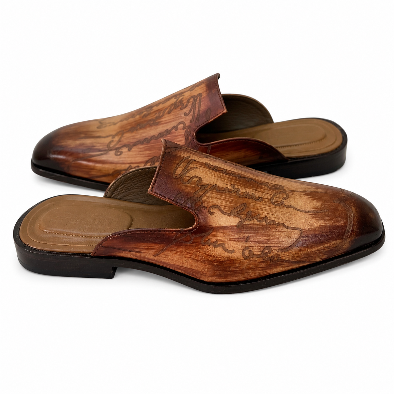Heritage Script Mules – Hand Patina Leather