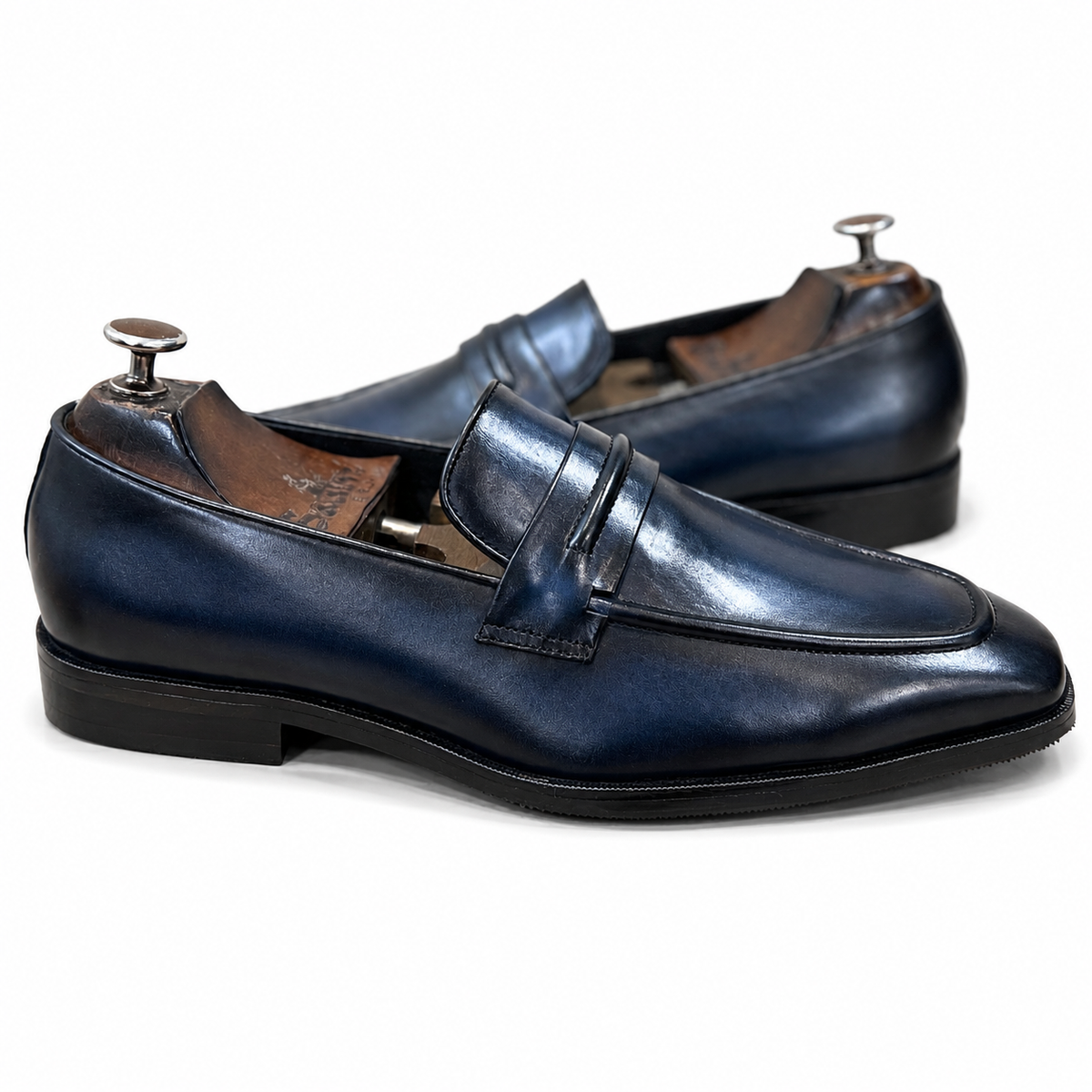 Blue Hand Finished Penny Loafers