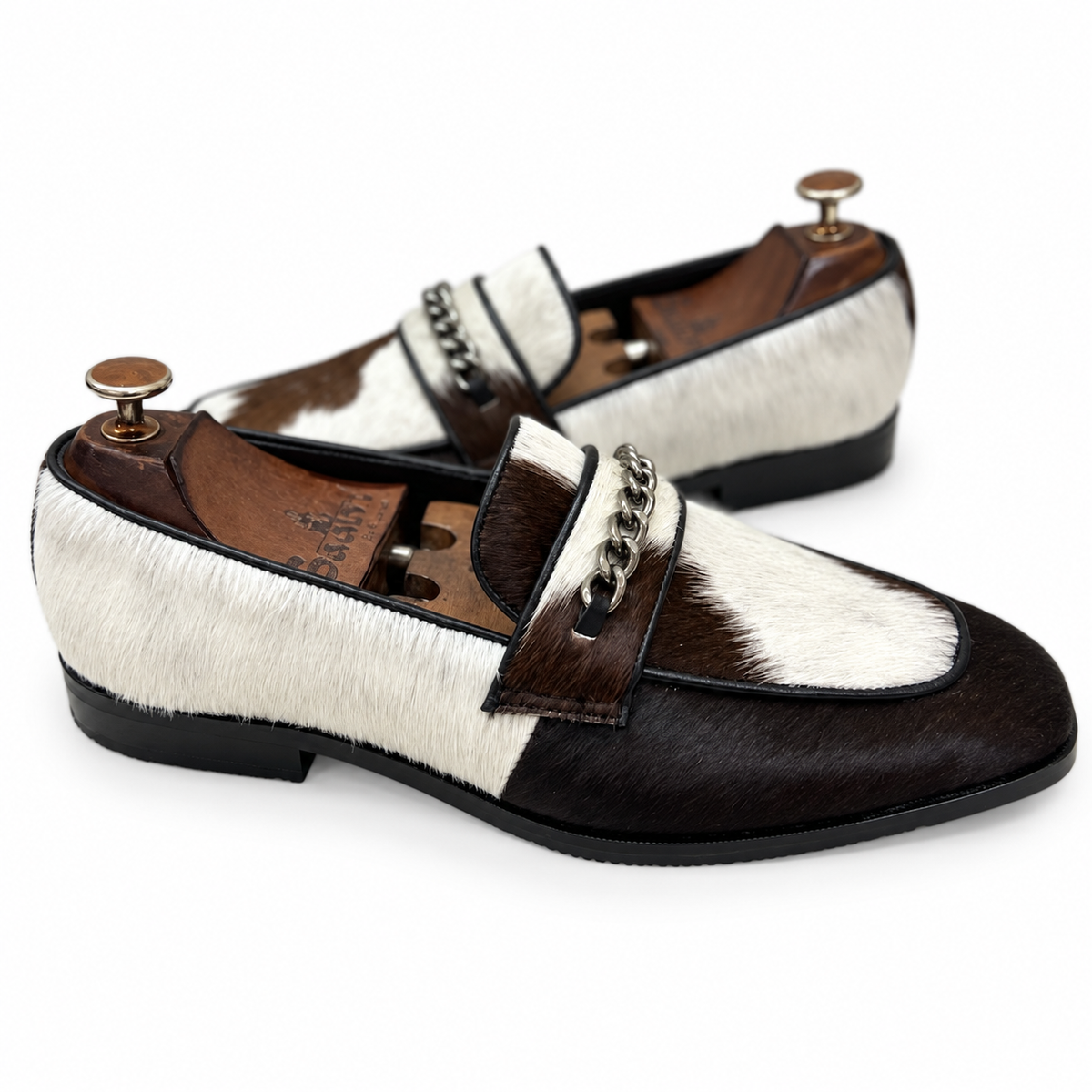Hairon Leather Loafers With Black Metal Chain