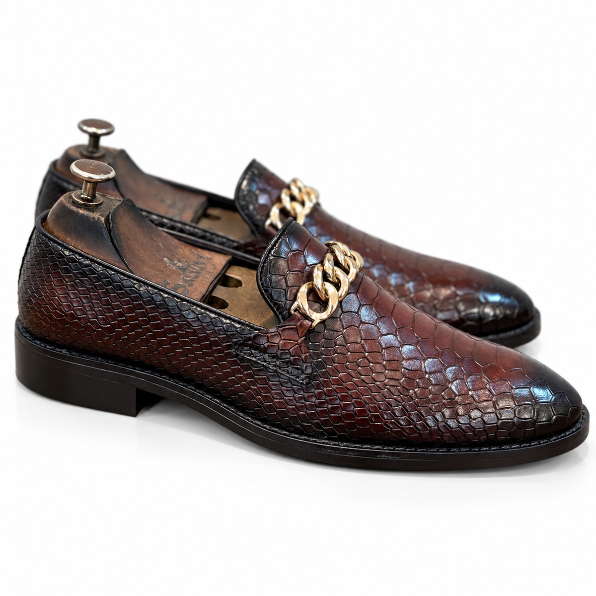 Bordeaux Aureum Croco Chain Loafers