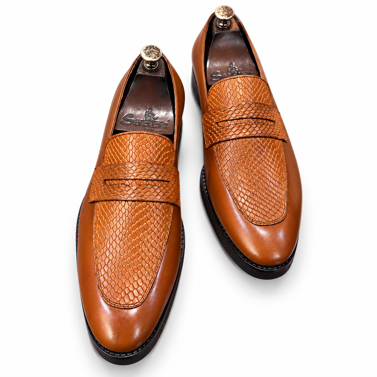 Cognac Royale Textured Penny Loafers