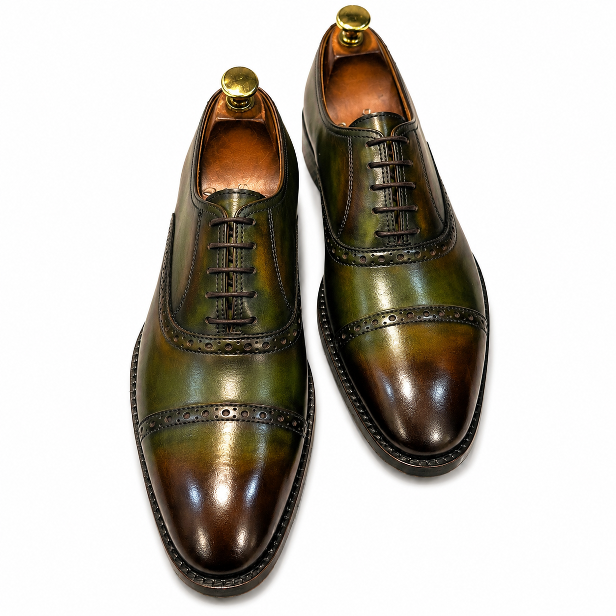 Verdant Olive Hand Patina Cap Toe Brogue Oxford