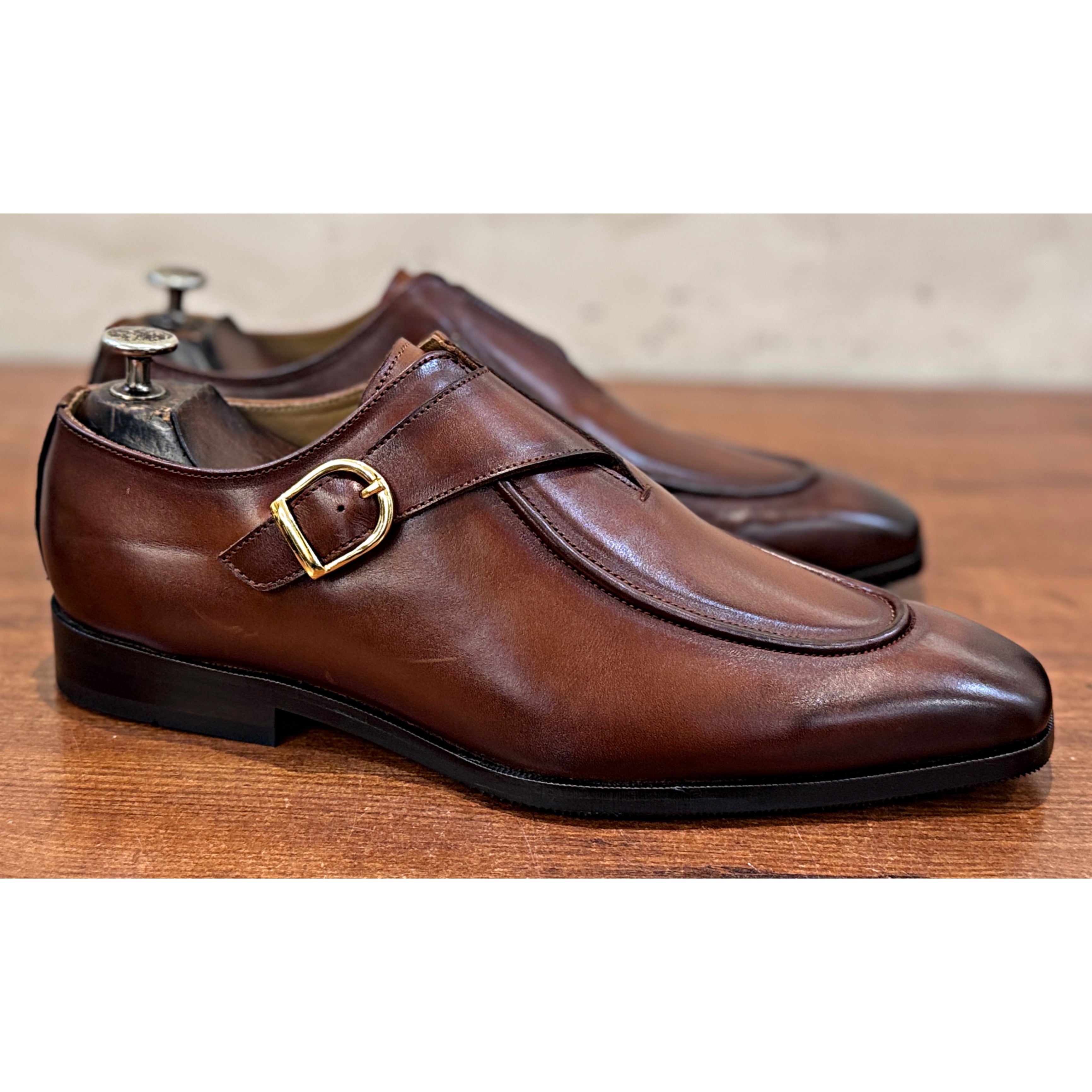 British Pointy Toe Single Monk – Chestnut Brown