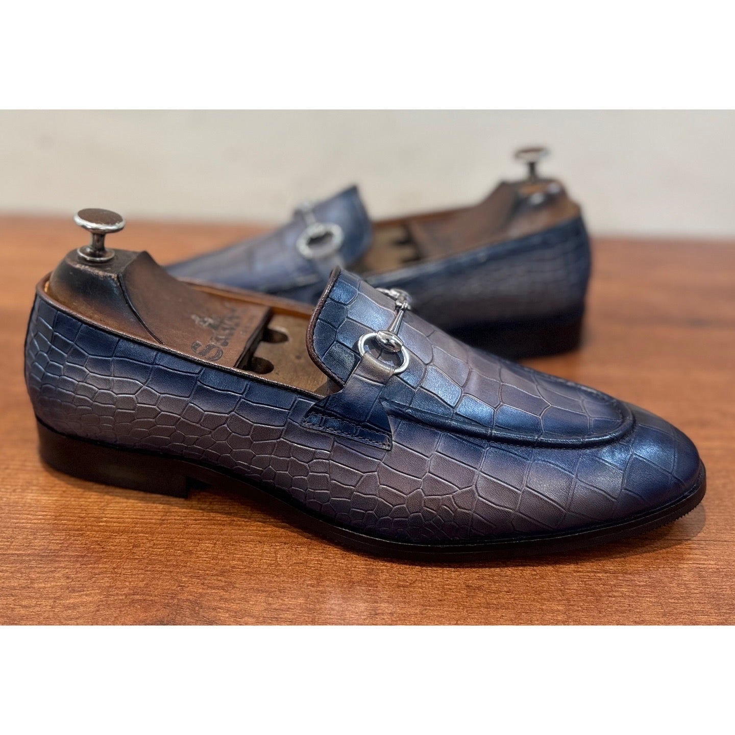 Crocodile Embossed Horsebit Loafers