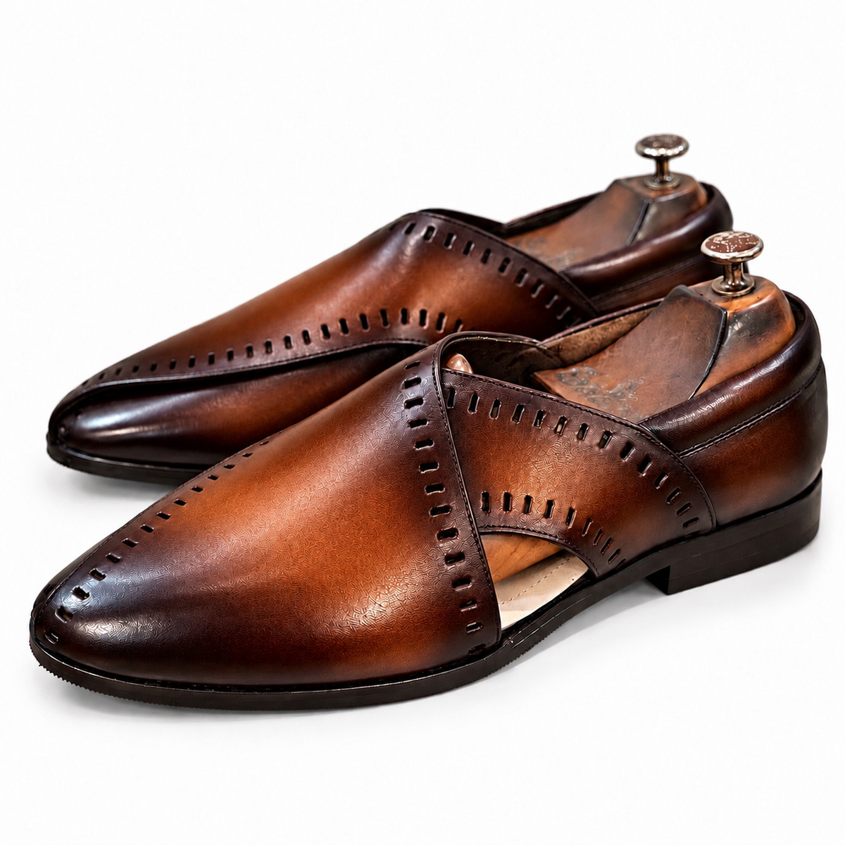 Aurelius Cognac — Cognac Brown Hand-Patina Peshawari Sandals