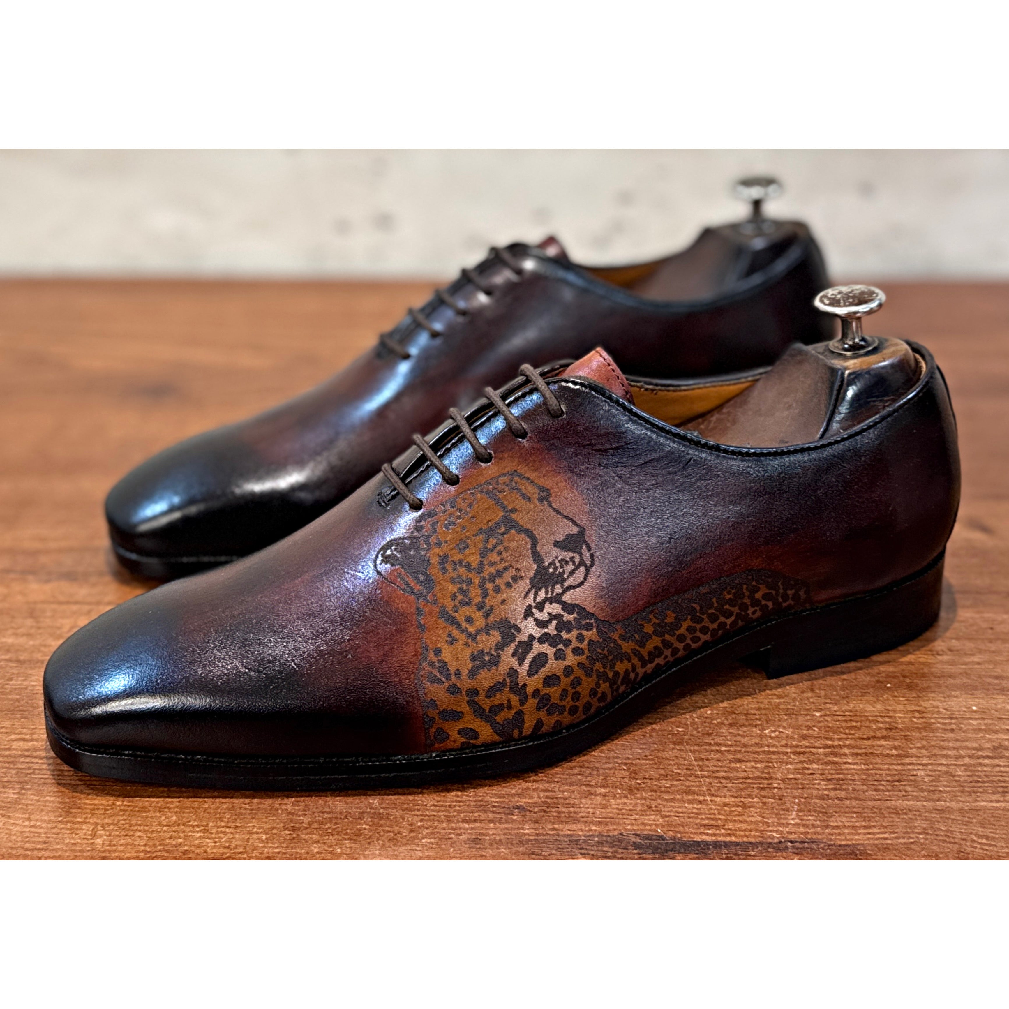 Hand-Painted Leather Oxford Shoes | Brown Designer Luxury Dress Shoes