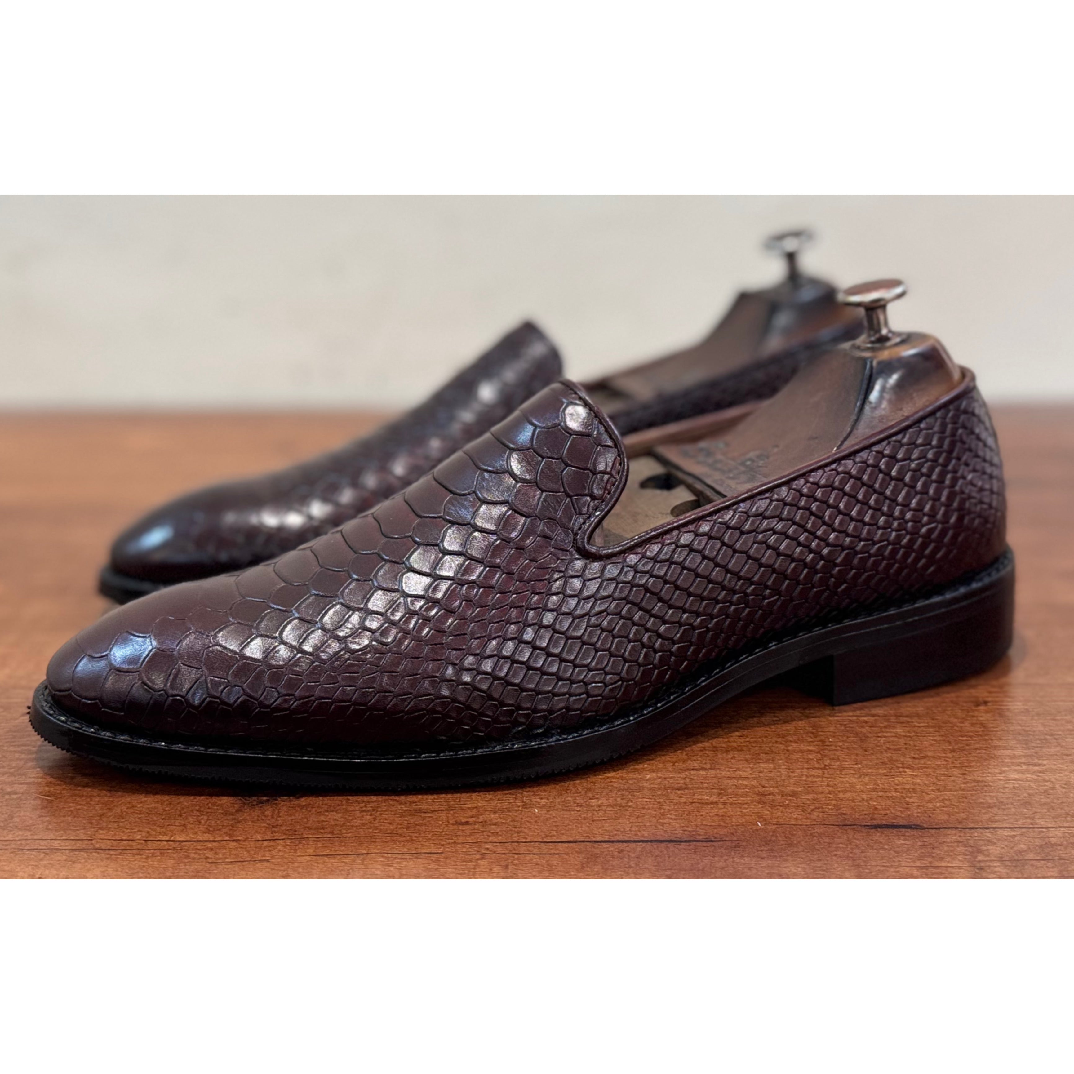 Python Embossed Loafers | Bordo