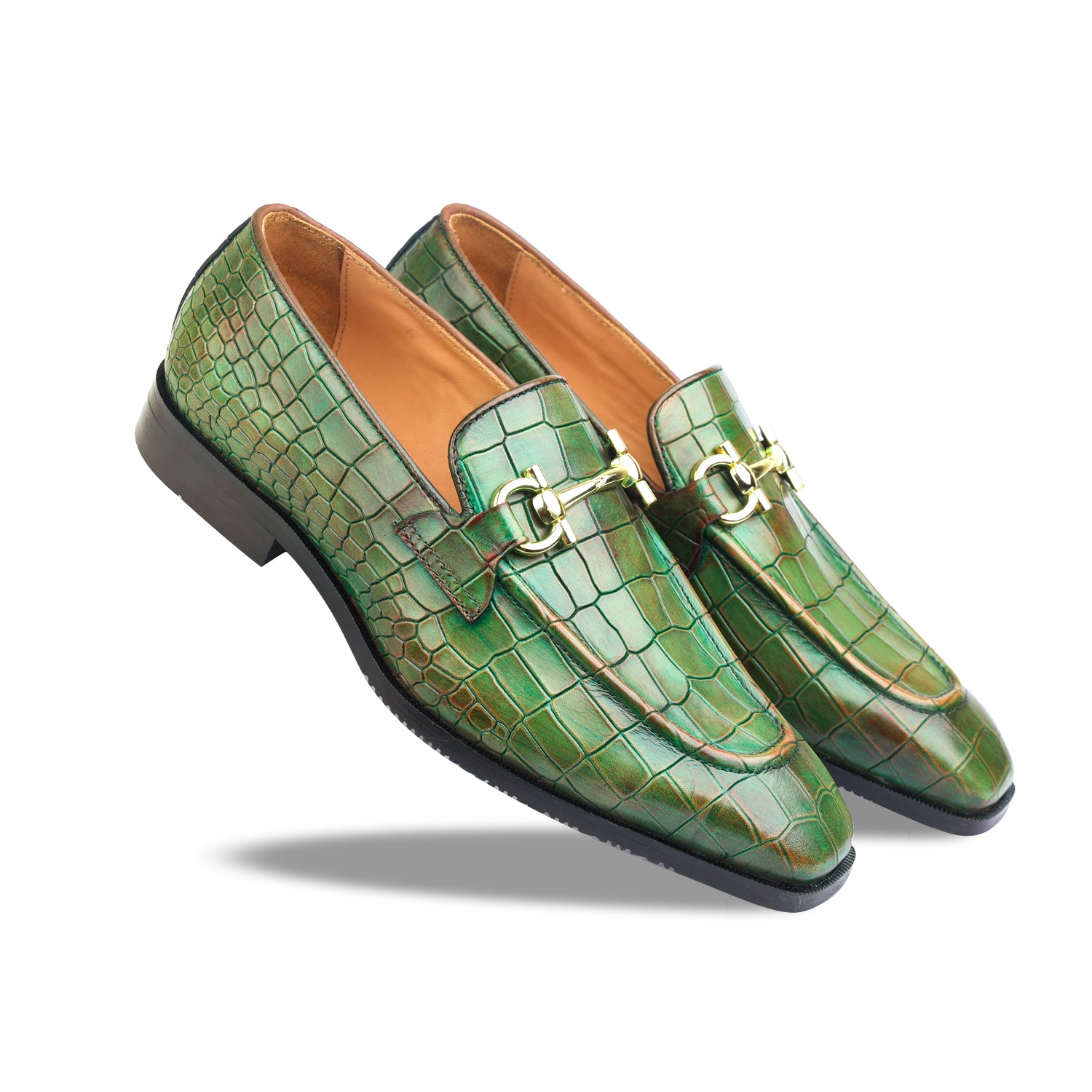 Green Crocodile Loafers With Buckle