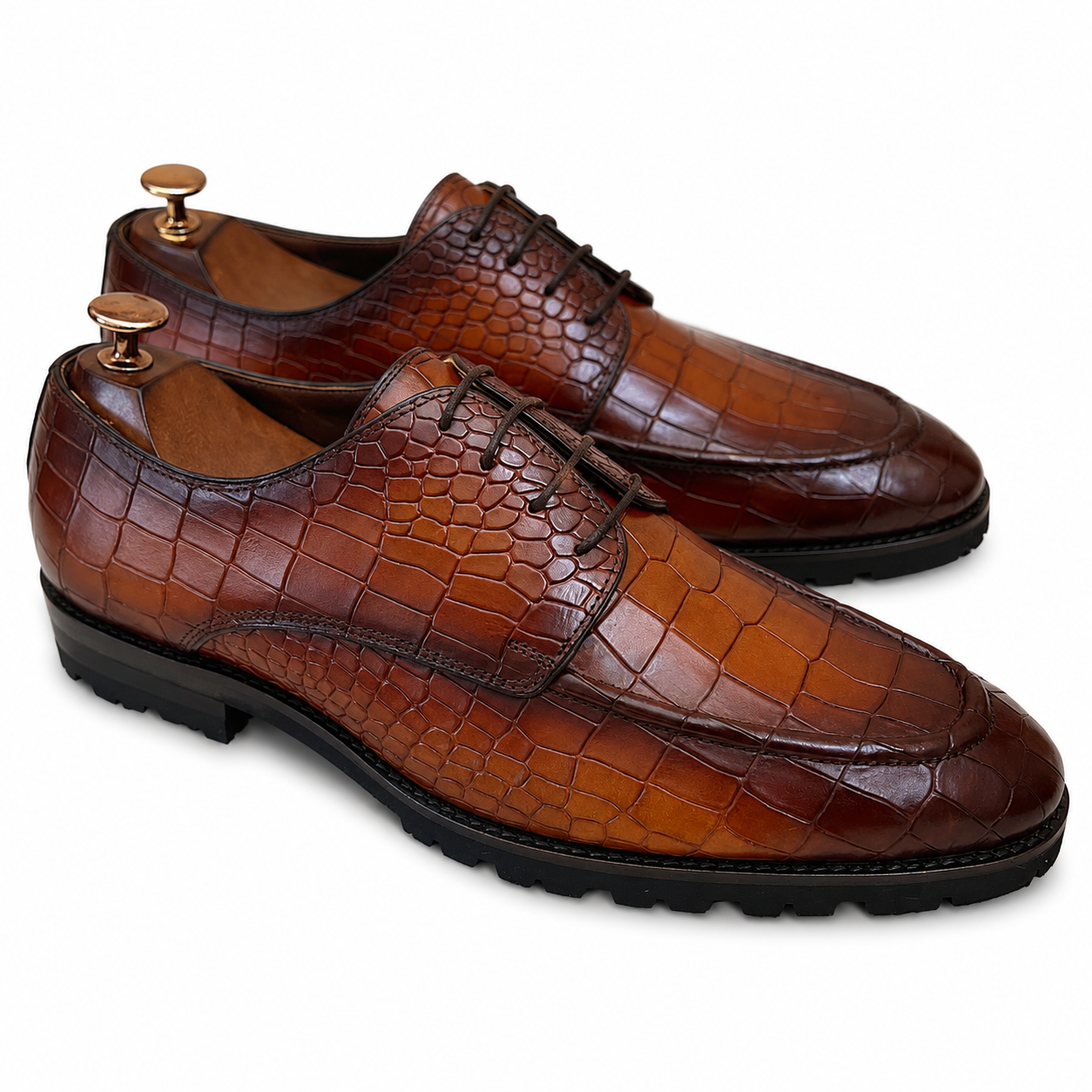 Cognac Croco Derby
