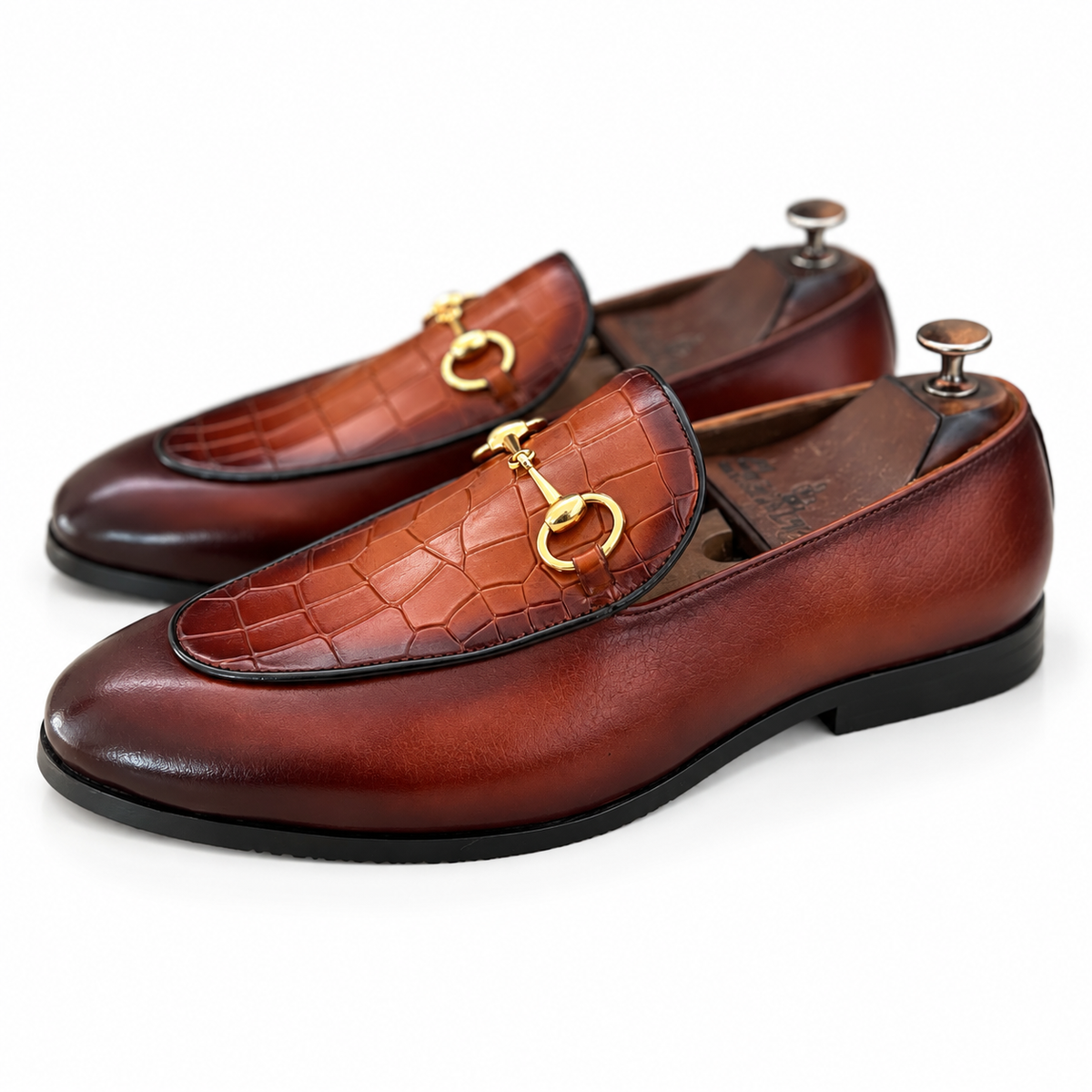 Aurelio Antique Tan Croco Horsebit Loafers