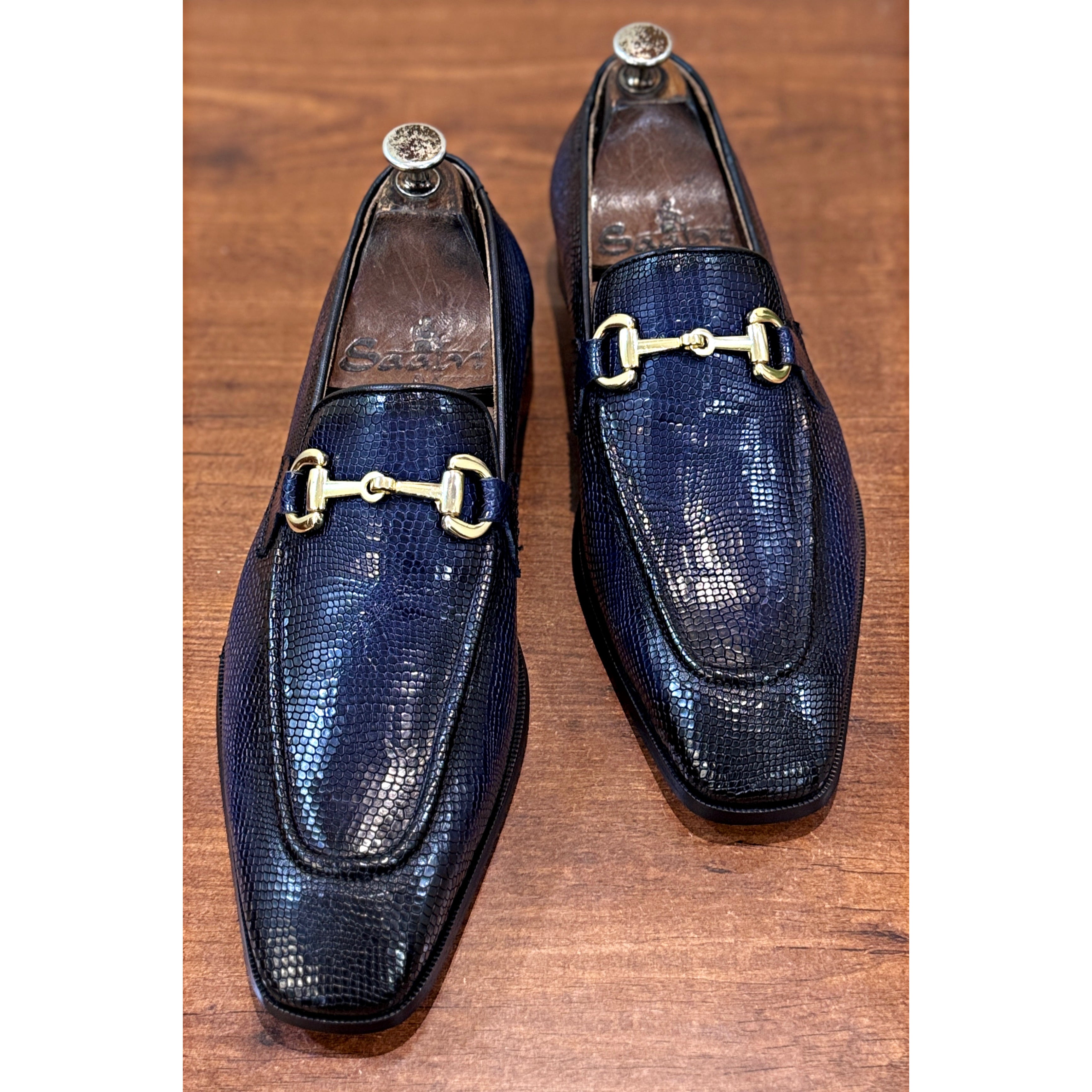 Savoy Spectator Monaco Lizard Horsebit Loafers – Midnight Navy